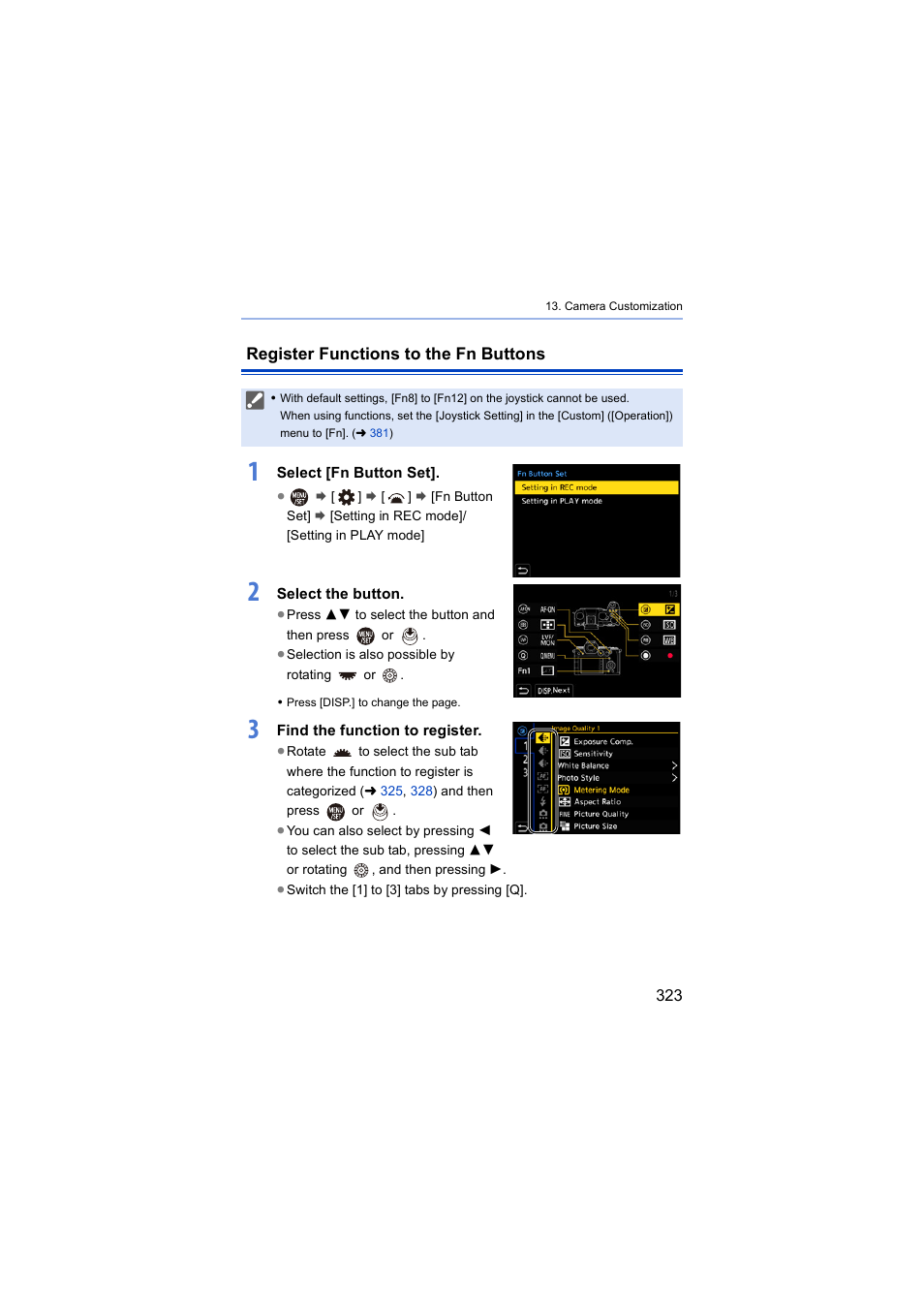 Register functions to the fn buttons | Panasonic Lumix S5 Mirrorless Camera User Manual | Page 323 / 570