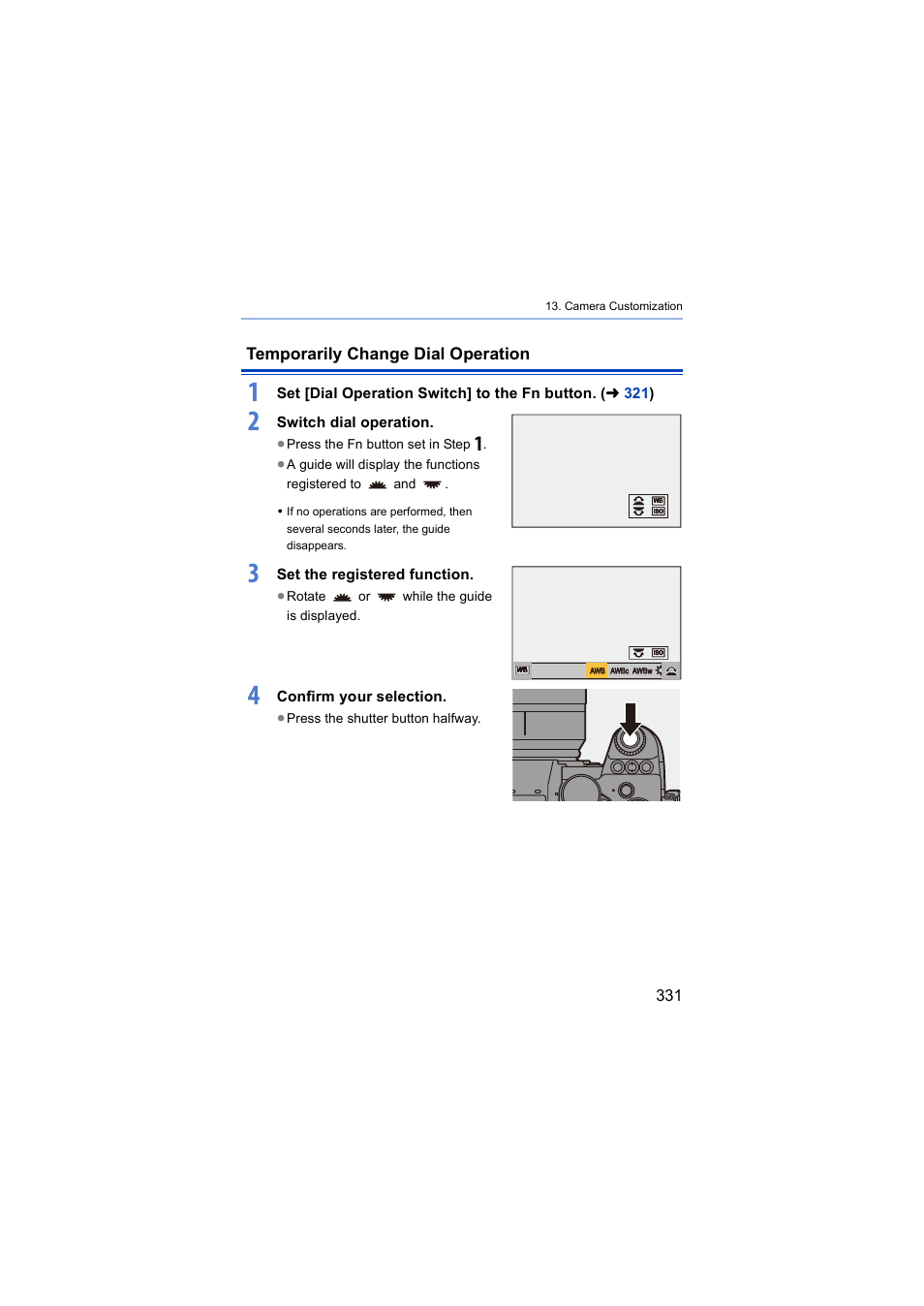 Temporarily change dial operation, Switch dial operation, Set the registered function | Confirm your selection | Panasonic Lumix S5 Mirrorless Camera User Manual | Page 331 / 570