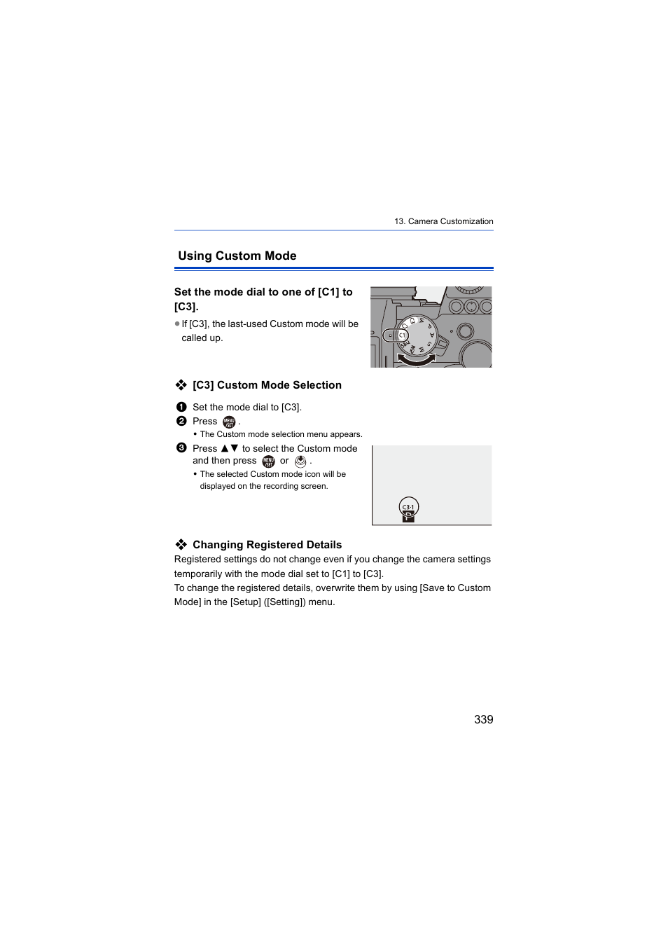 Using custom mode | Panasonic Lumix S5 Mirrorless Camera User Manual | Page 339 / 570