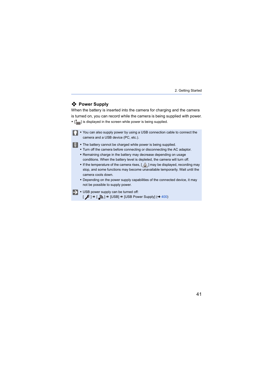 Power supply | Panasonic Lumix S5 Mirrorless Camera User Manual | Page 41 / 570