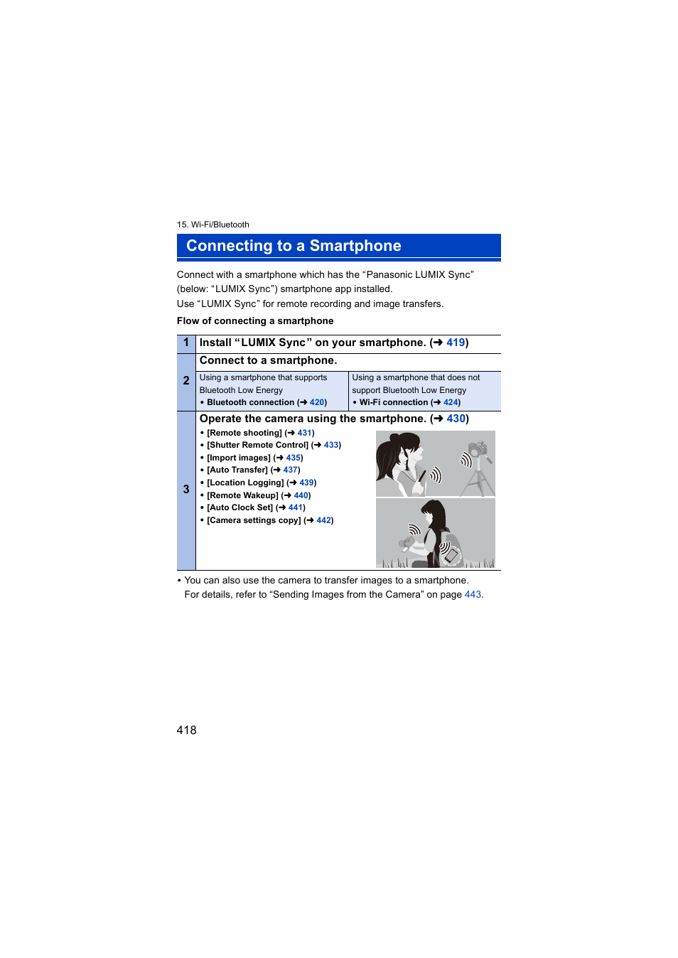 Connecting to a smartphone, Connect to a smartphone | Panasonic Lumix S5 Mirrorless Camera User Manual | Page 418 / 570