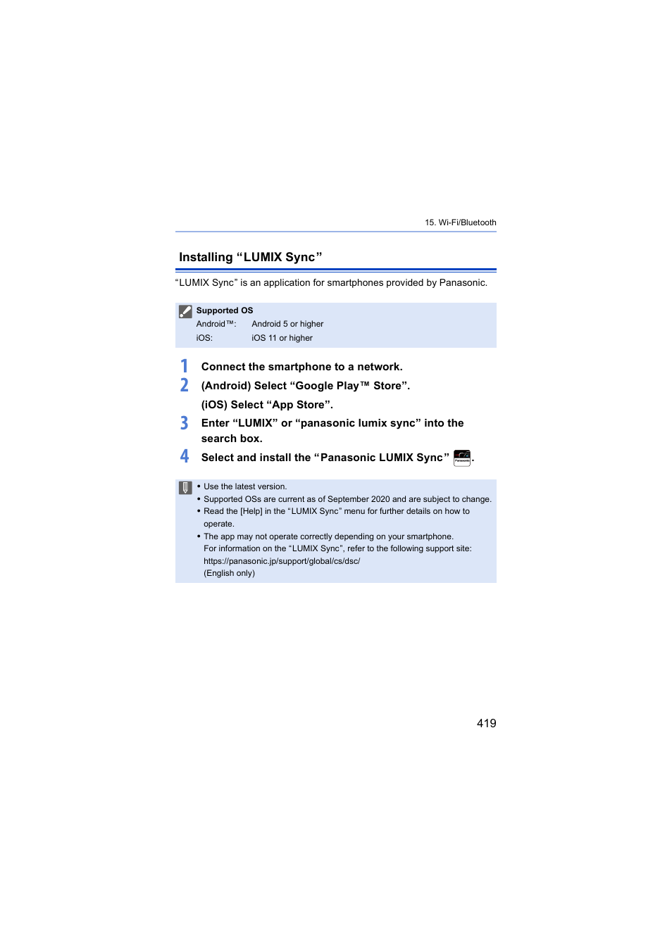 Installing “lumix sync | Panasonic Lumix S5 Mirrorless Camera User Manual | Page 419 / 570