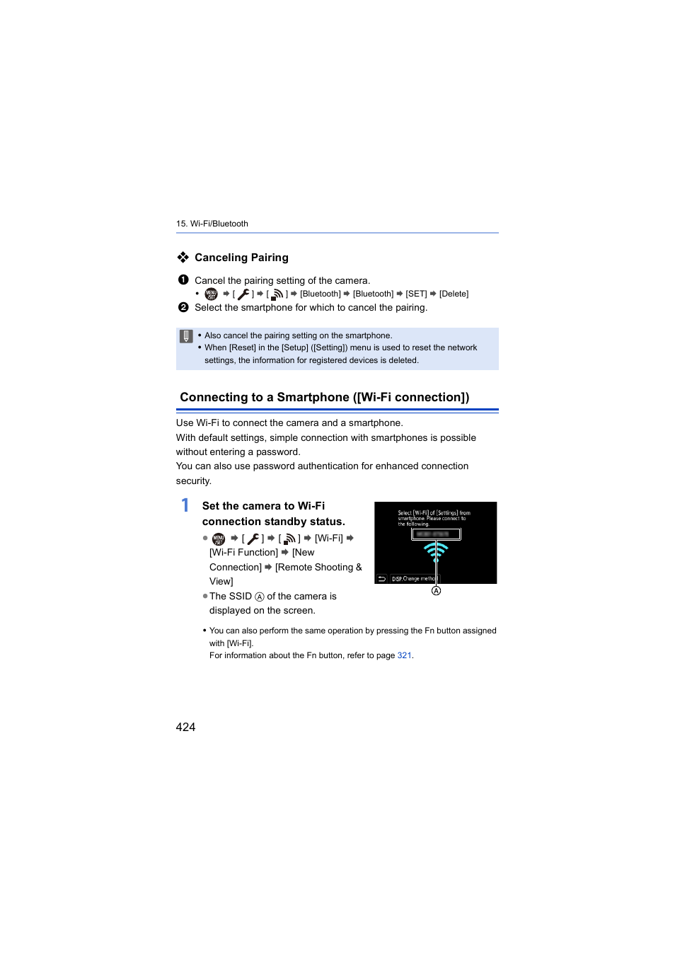 Connecting to a smartphone ([wi-fi connection]), Wi-fi connection | Panasonic Lumix S5 Mirrorless Camera User Manual | Page 424 / 570