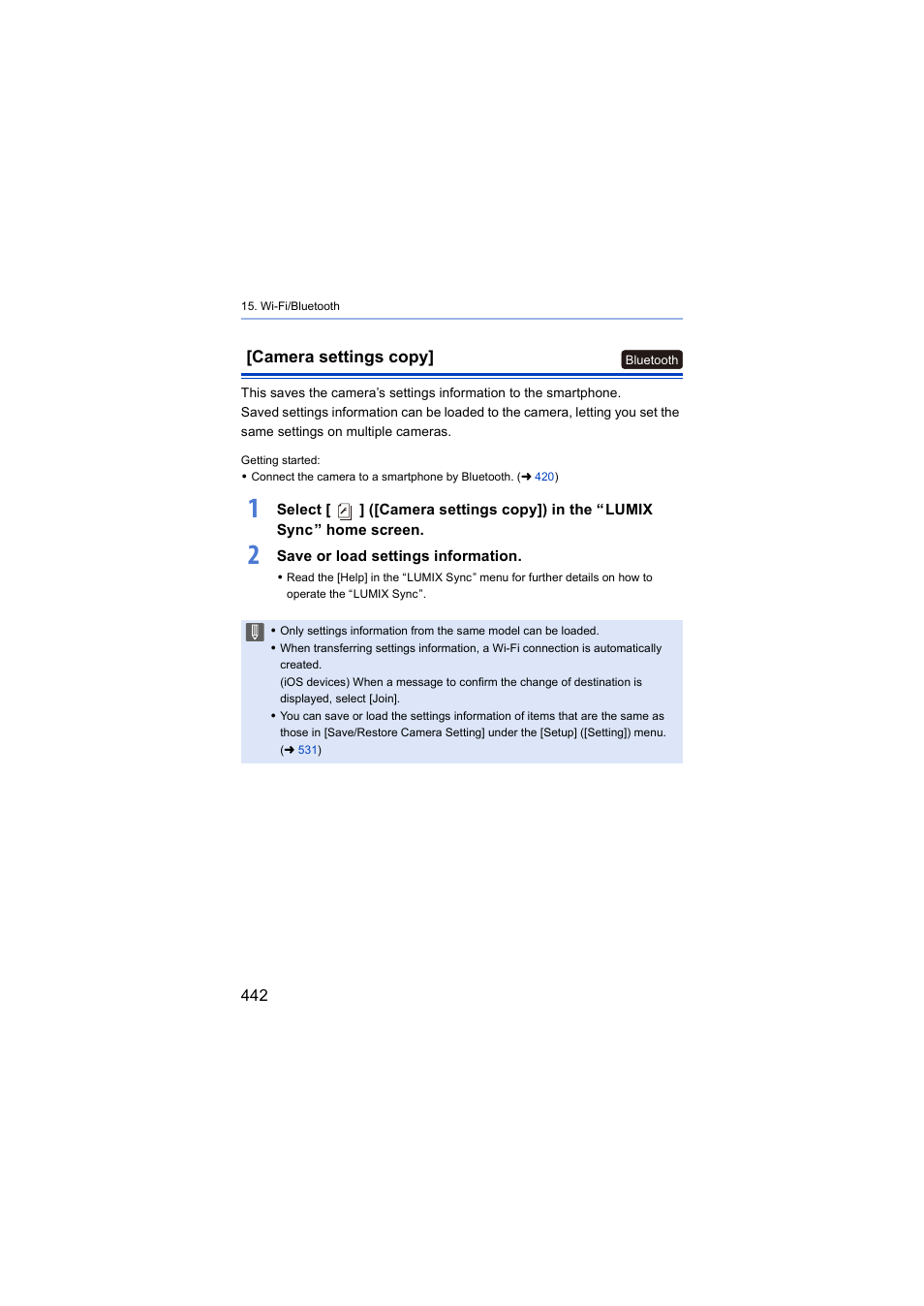Camera settings copy | Panasonic Lumix S5 Mirrorless Camera User Manual | Page 442 / 570