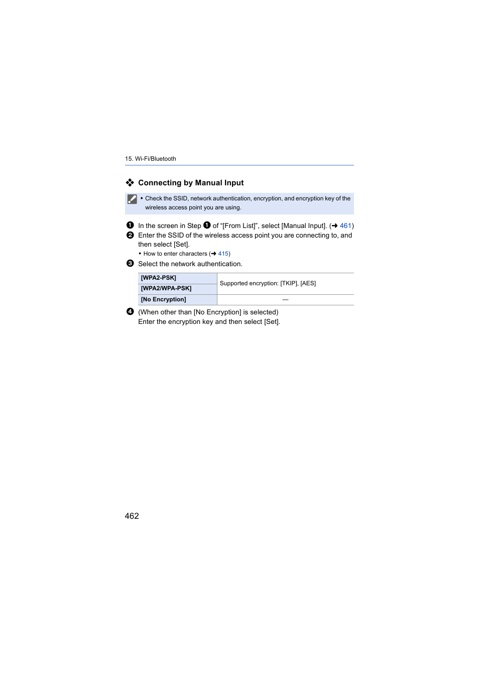 Connecting by manual input | Panasonic Lumix S5 Mirrorless Camera User Manual | Page 462 / 570