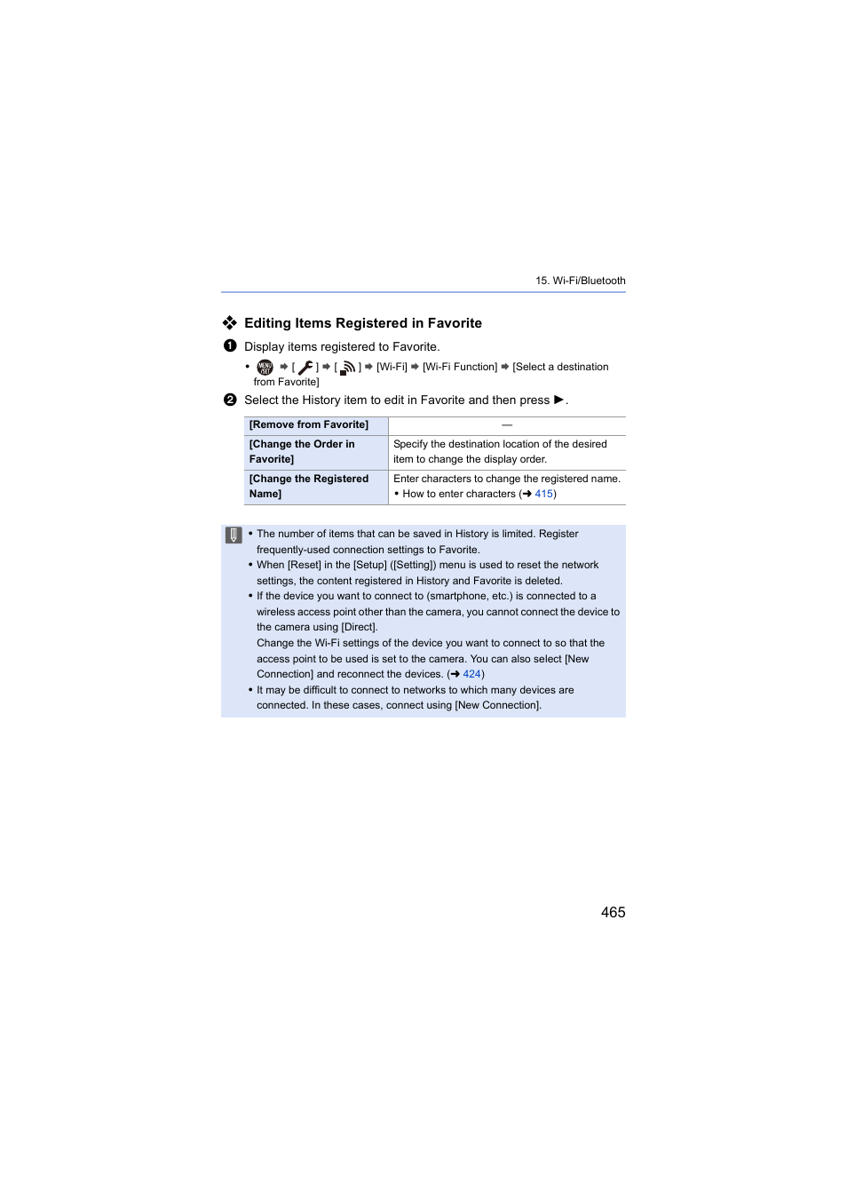 Editing items registered in favorite | Panasonic Lumix S5 Mirrorless Camera User Manual | Page 465 / 570