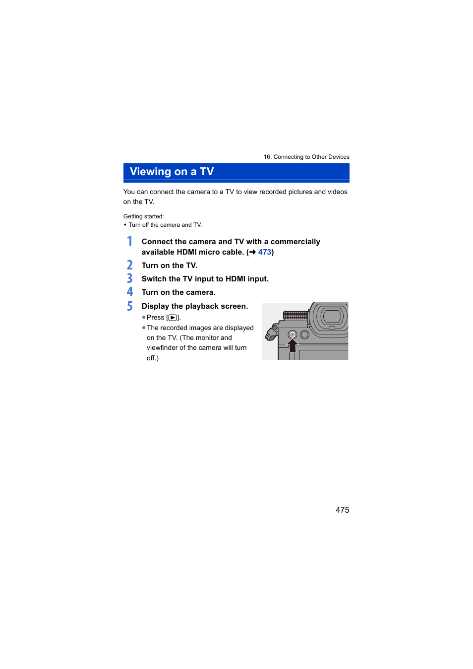 Viewing on a tv | Panasonic Lumix S5 Mirrorless Camera User Manual | Page 475 / 570