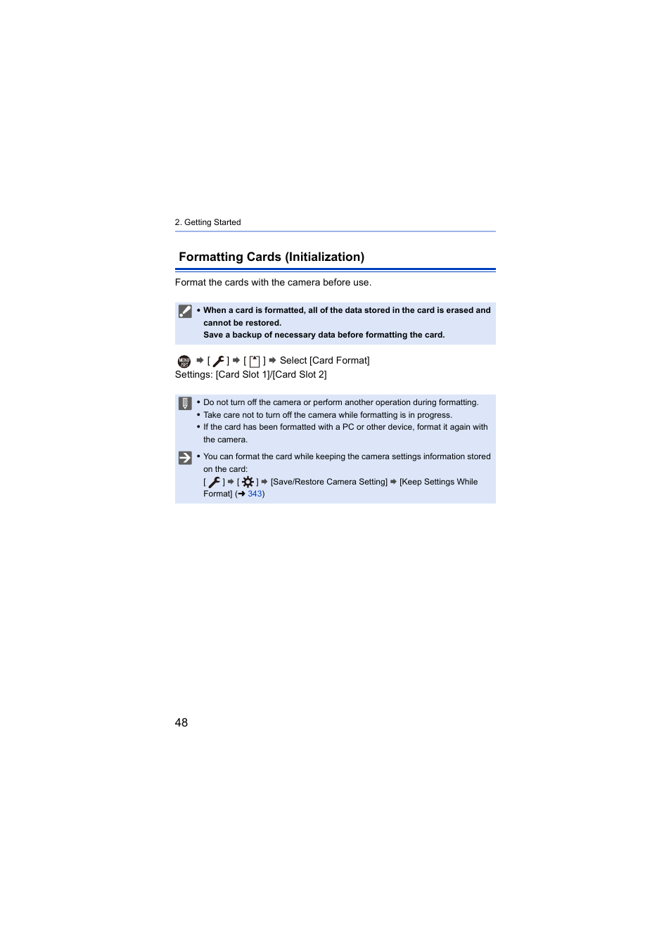 Formatting cards (initialization) | Panasonic Lumix S5 Mirrorless Camera User Manual | Page 48 / 570