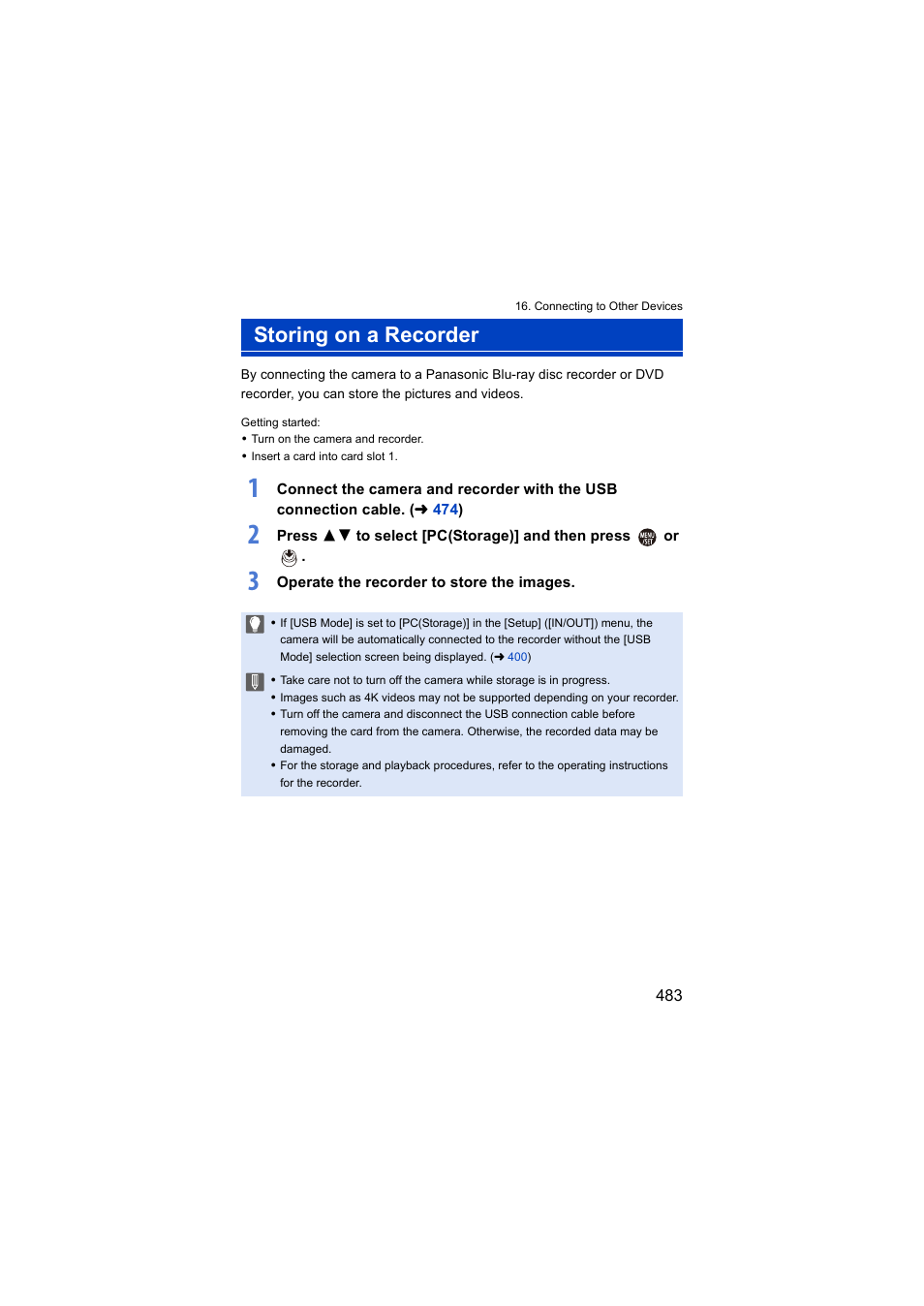 Storing on a recorder | Panasonic Lumix S5 Mirrorless Camera User Manual | Page 483 / 570