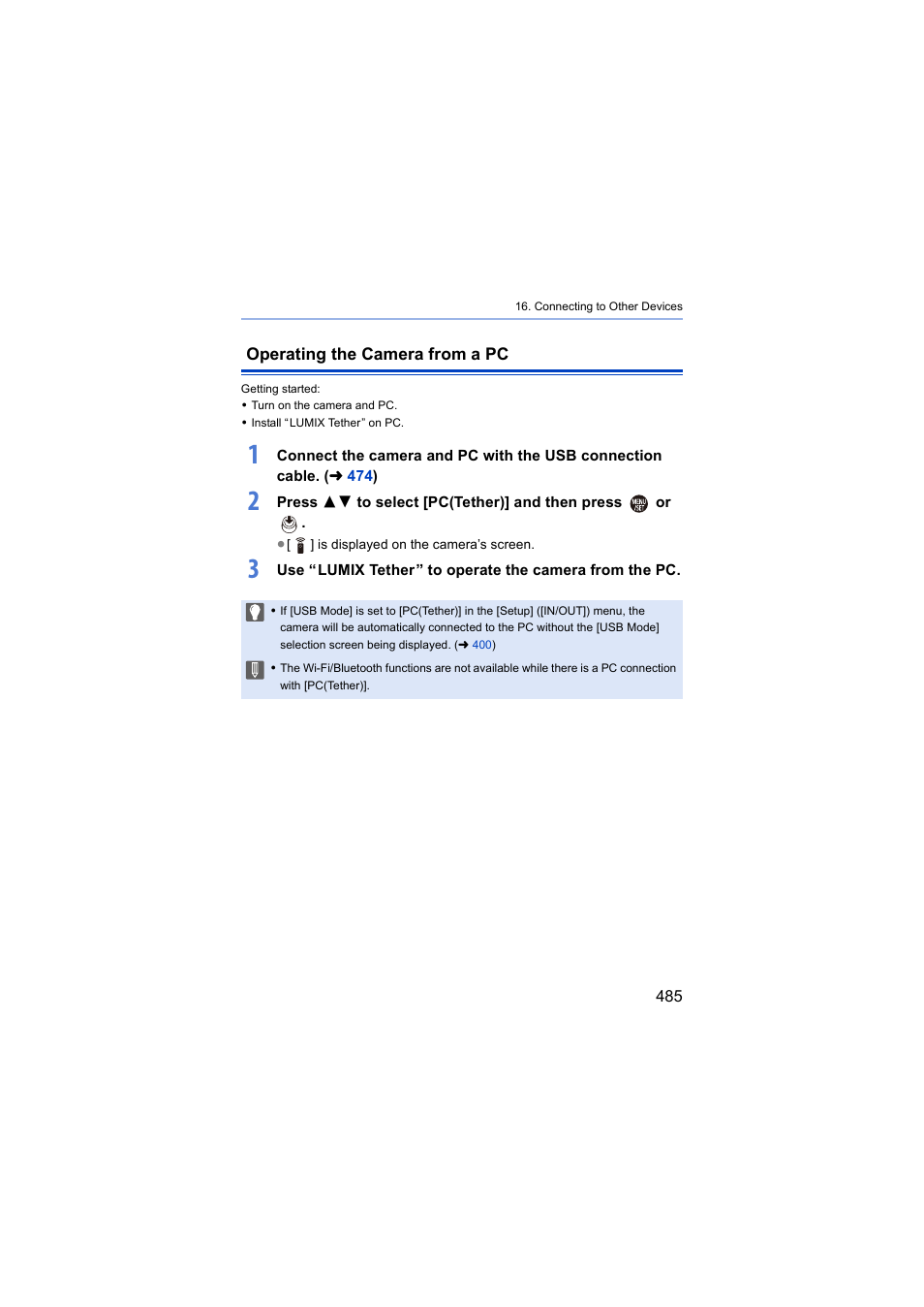 Operating the camera from a pc | Panasonic Lumix S5 Mirrorless Camera User Manual | Page 485 / 570