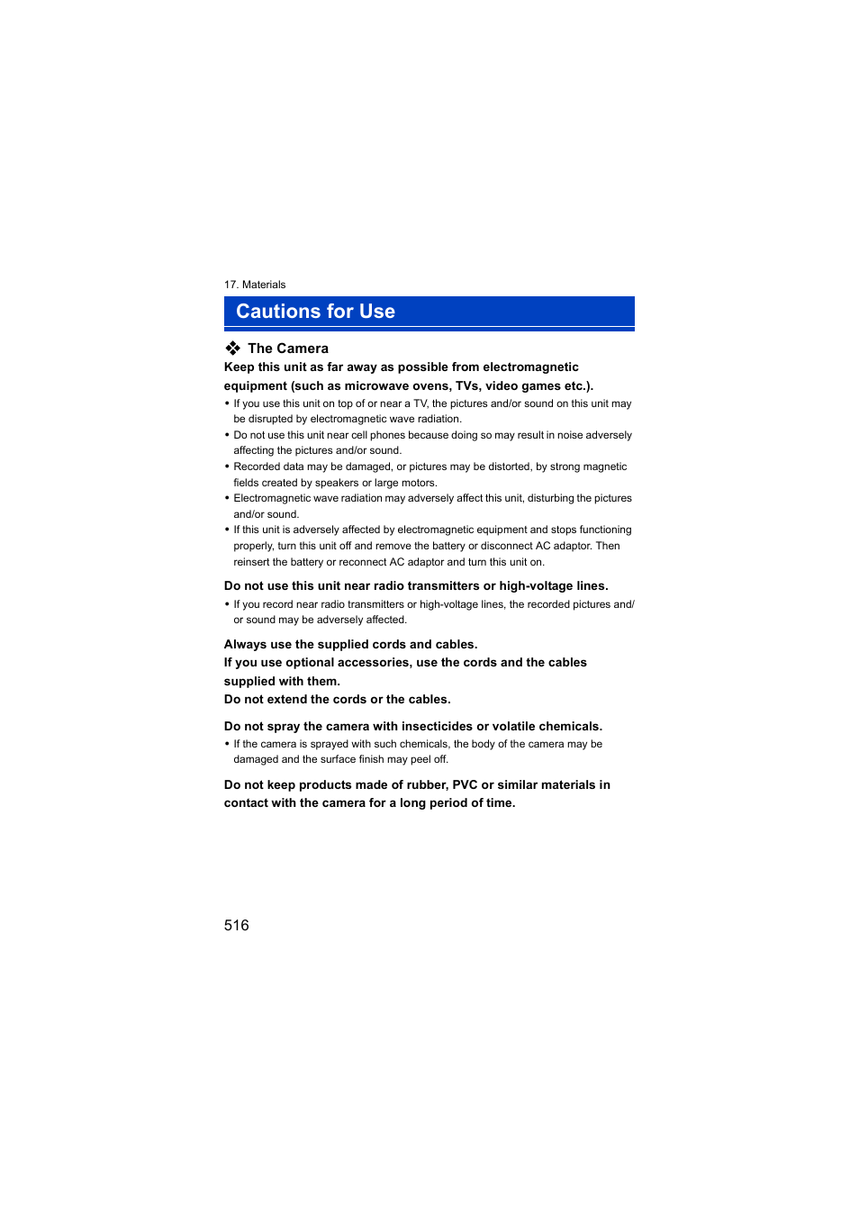 Cautions for use | Panasonic Lumix S5 Mirrorless Camera User Manual | Page 516 / 570