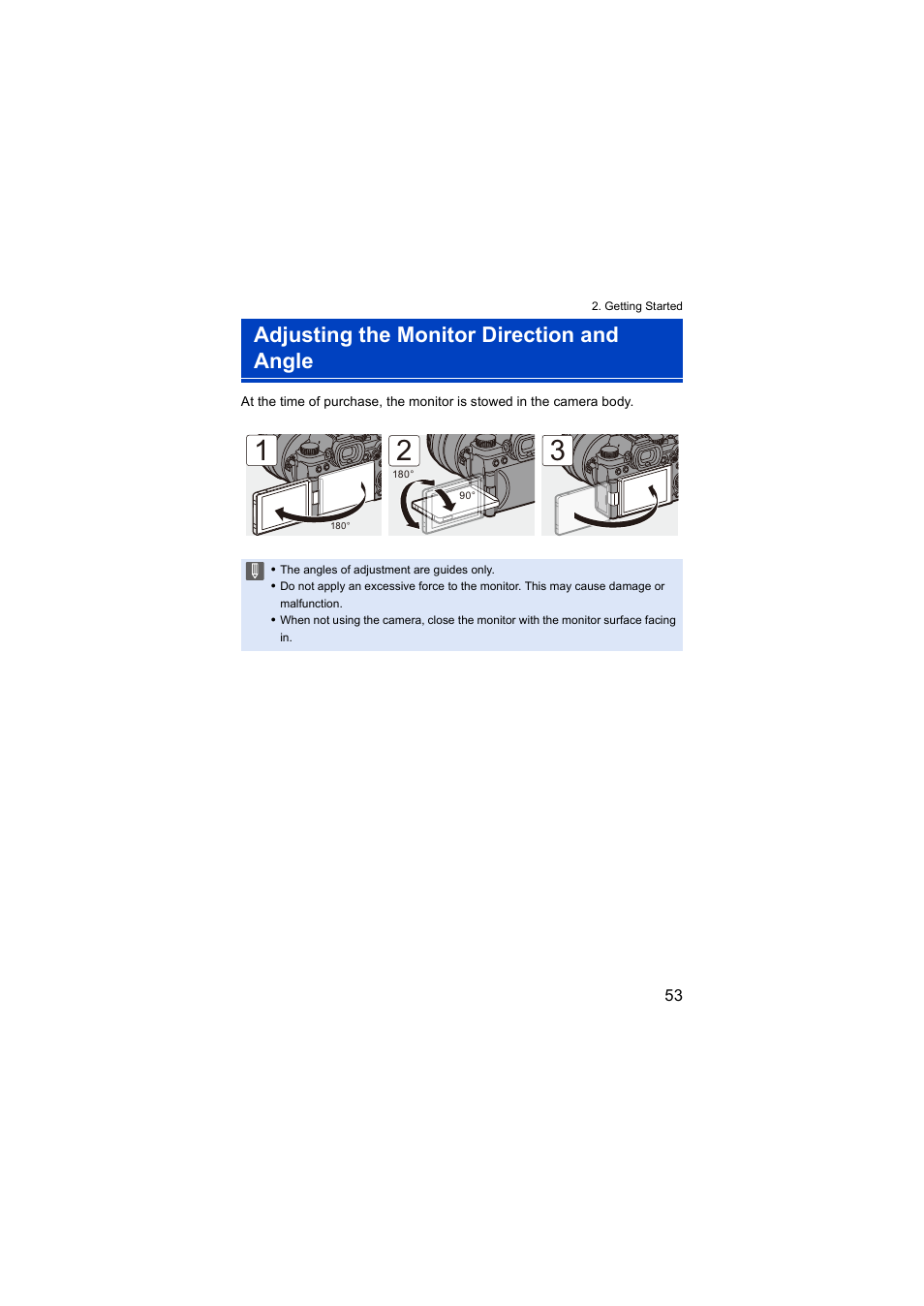 Adjusting the monitor direction and angle | Panasonic Lumix S5 Mirrorless Camera User Manual | Page 53 / 570