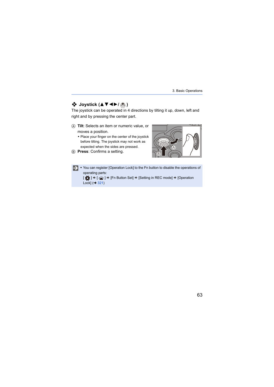 Joystick, Joystick ( 3421 / ) | Panasonic Lumix S5 Mirrorless Camera User Manual | Page 63 / 570