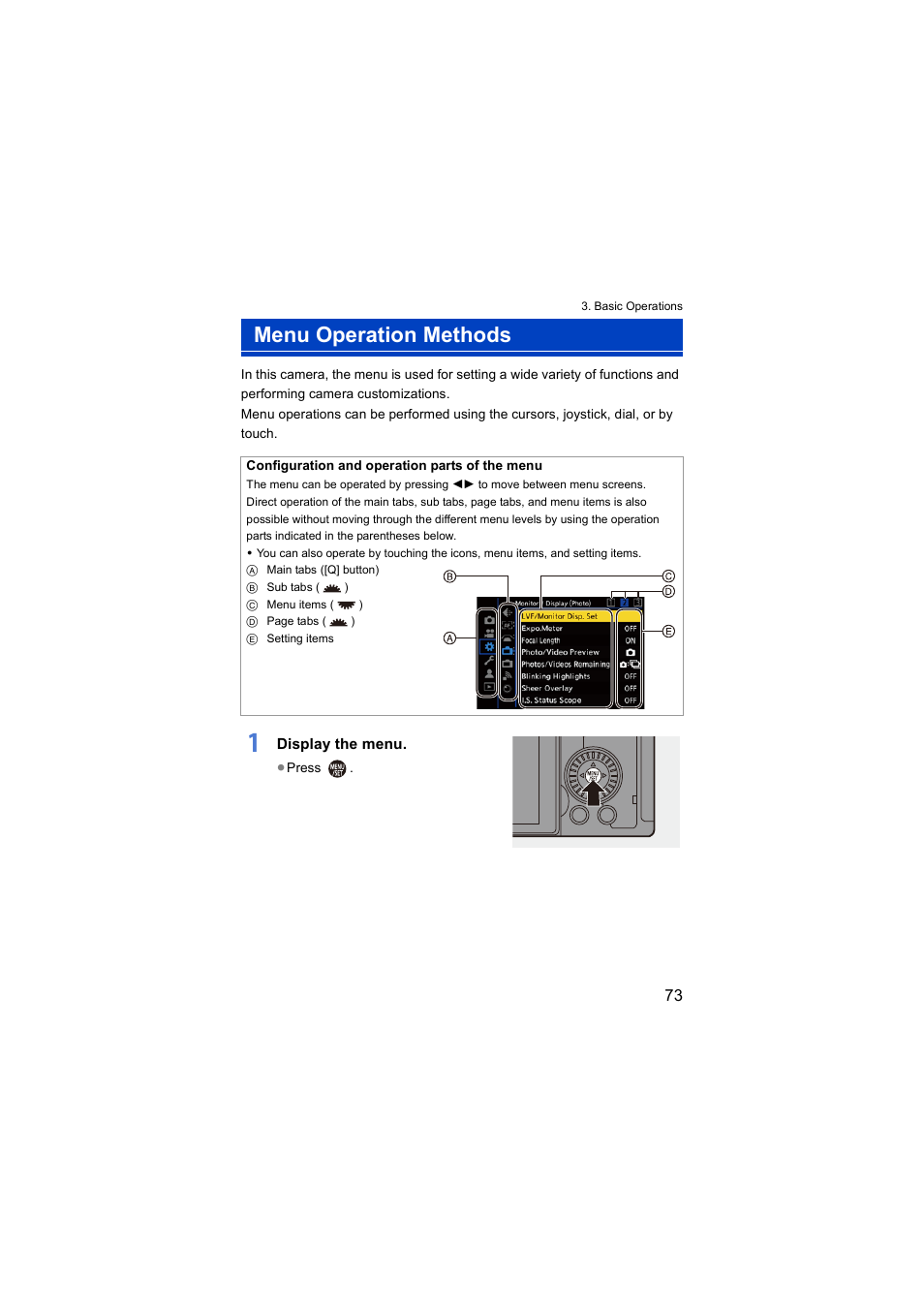 Menu operation methods | Panasonic Lumix S5 Mirrorless Camera User Manual | Page 73 / 570