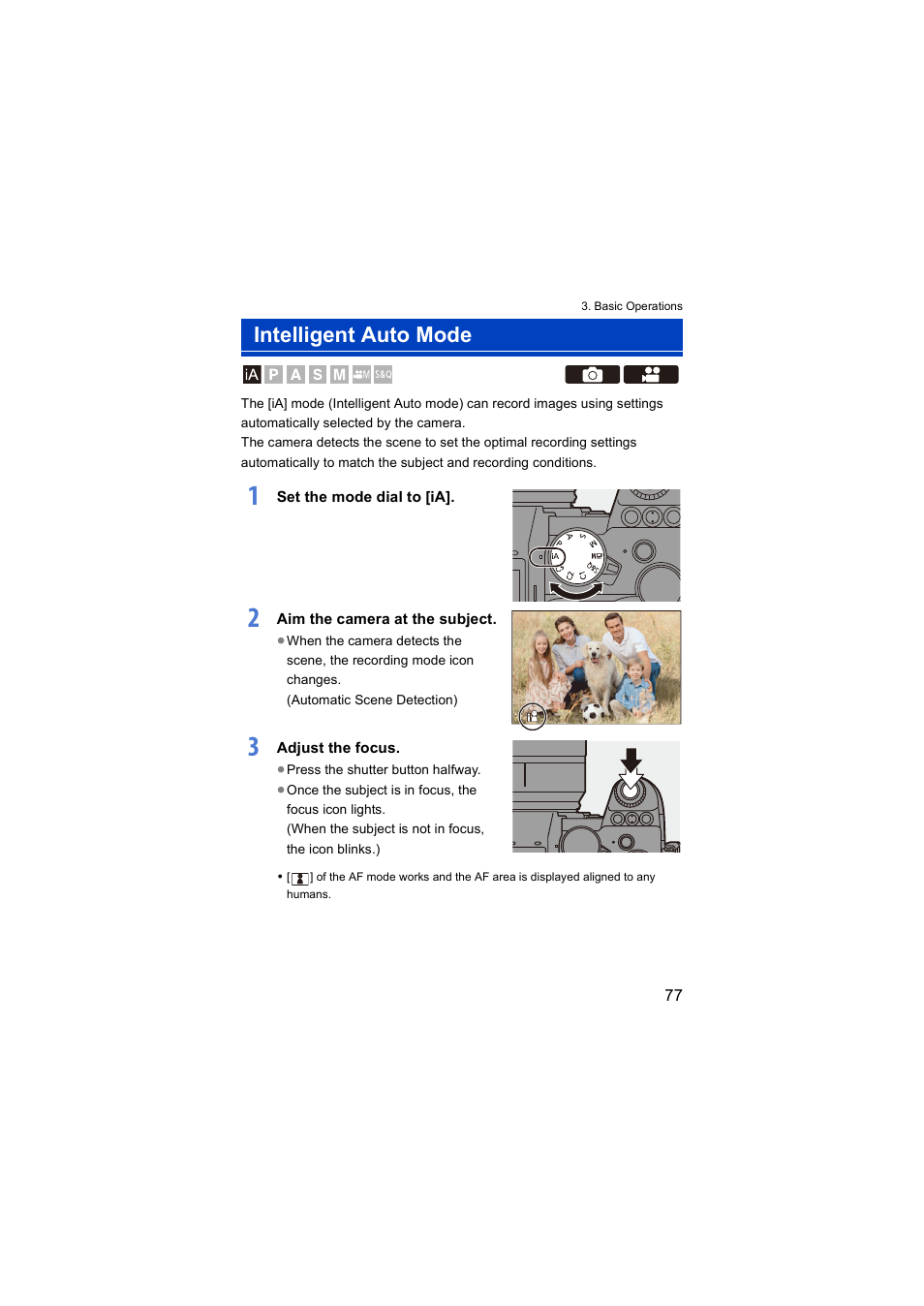 Intelligent auto mode | Panasonic Lumix S5 Mirrorless Camera User Manual | Page 77 / 570