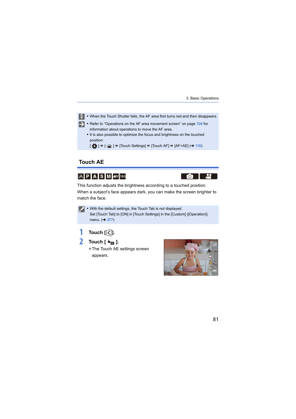 Touch ae, Touch | Panasonic Lumix S5 Mirrorless Camera User Manual | Page 81 / 570