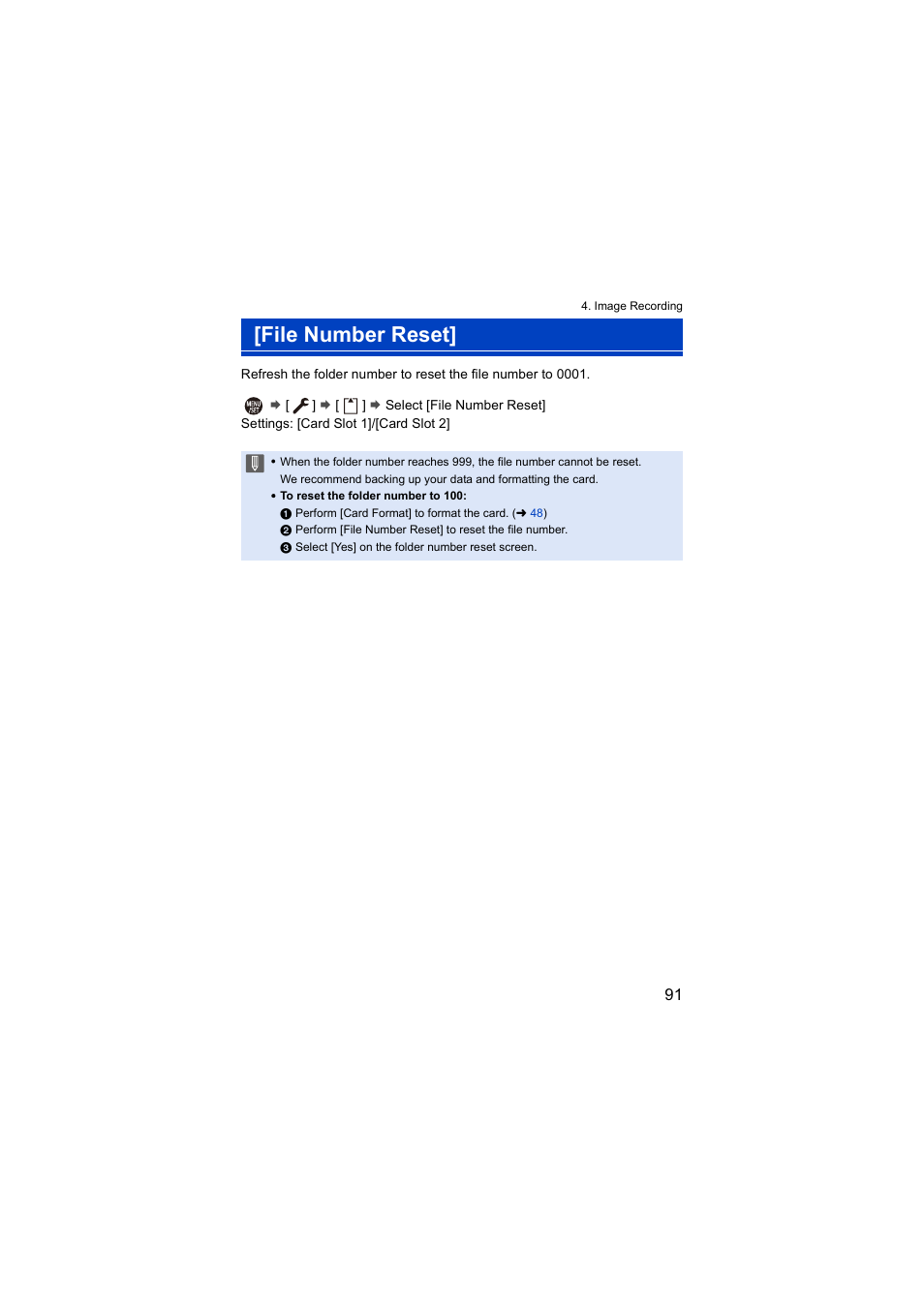 File number reset | Panasonic Lumix S5 Mirrorless Camera User Manual | Page 91 / 570