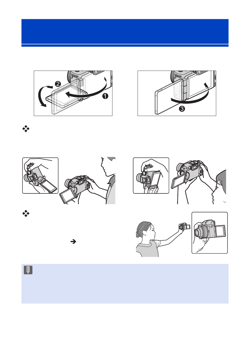 Adjusting the monitor direction and angle | Panasonic Lumix G100 Mirrorless Camera with 12-32mm Lens User Manual | Page 44 / 509