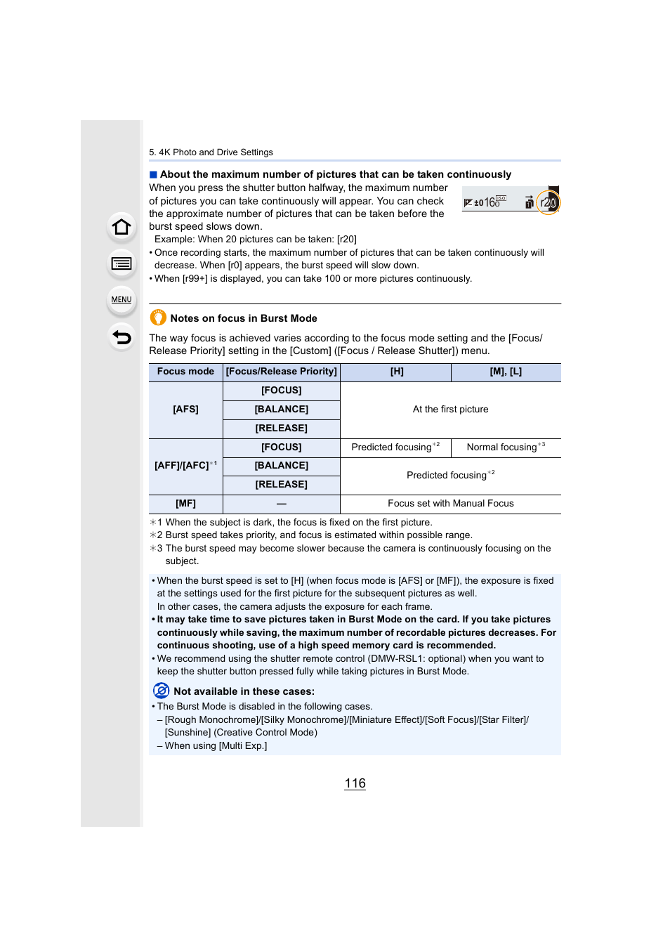 20 r20 | Panasonic Lumix GH5S Mirrorless Camera User Manual | Page 116 / 372