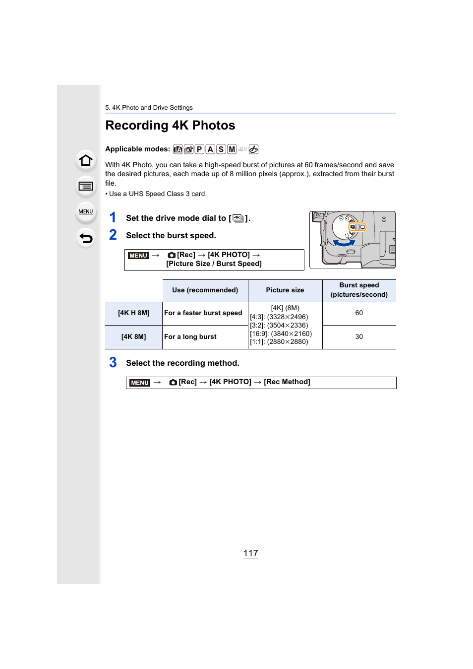 Recording 4k photos, P117, P117) | Panasonic Lumix GH5S Mirrorless Camera User Manual | Page 117 / 372