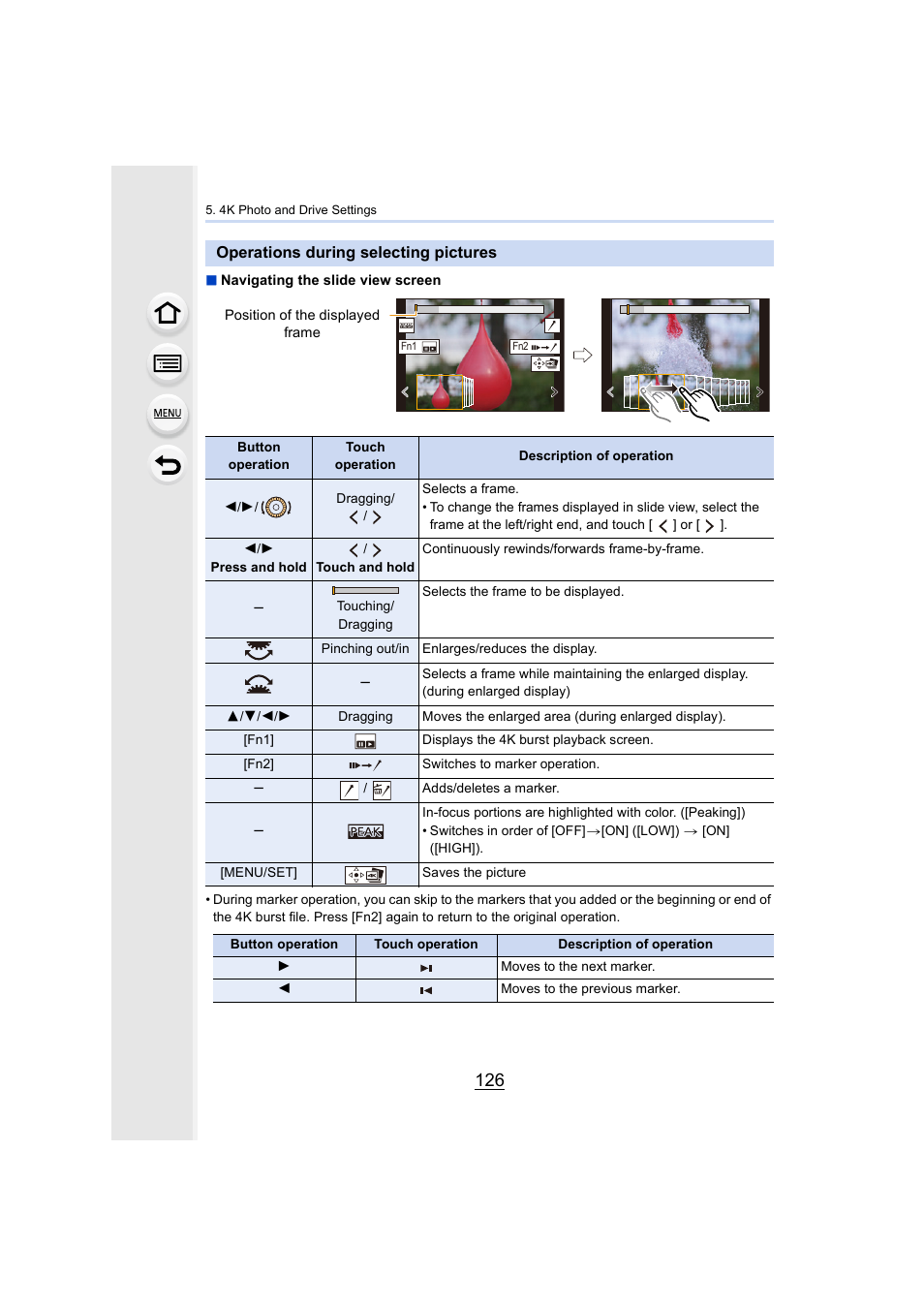 Operations during selecting pictures, P126 | Panasonic Lumix GH5S Mirrorless Camera User Manual | Page 126 / 372