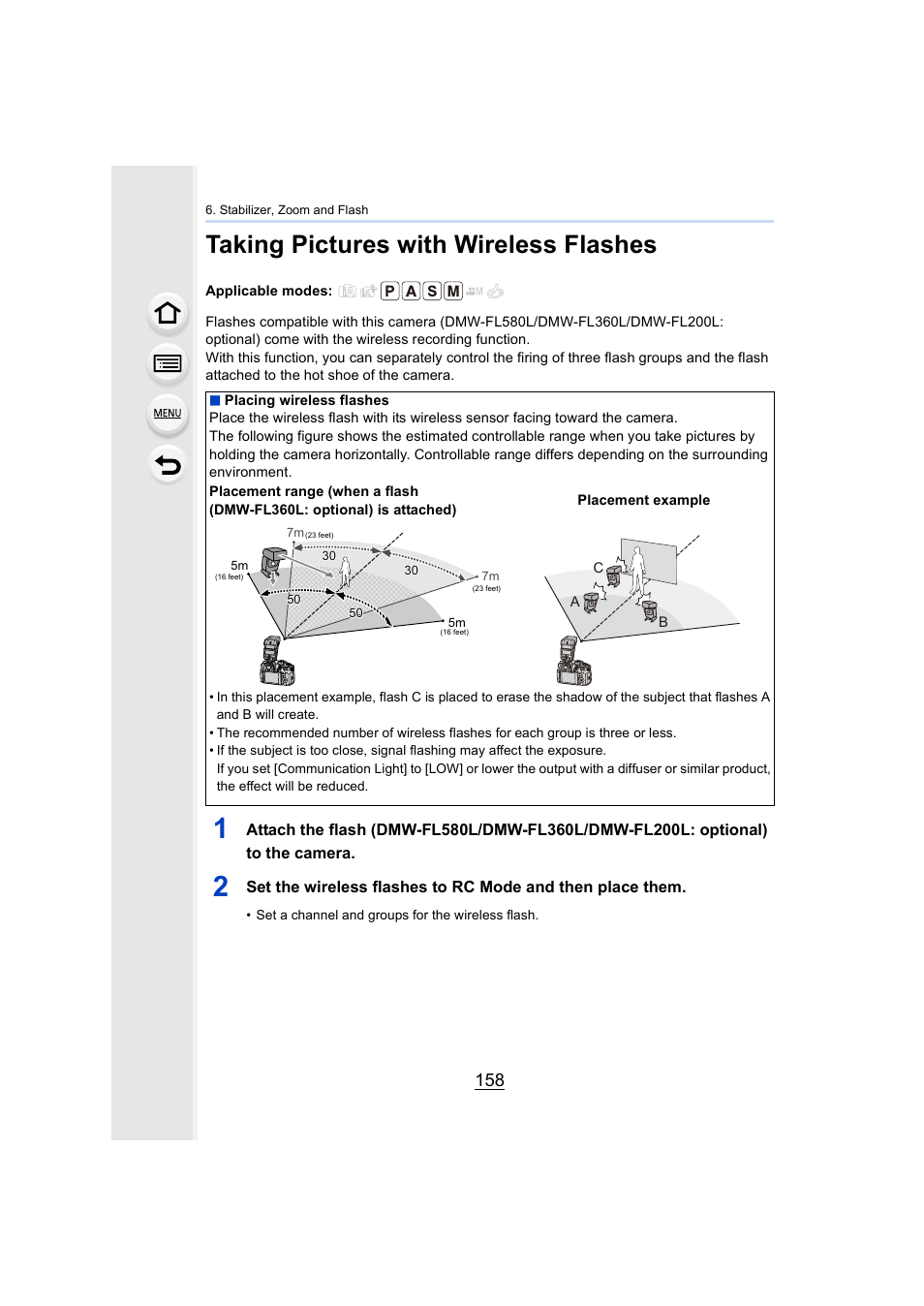 Taking pictures with wireless flashes, P158 | Panasonic Lumix GH5S Mirrorless Camera User Manual | Page 158 / 372