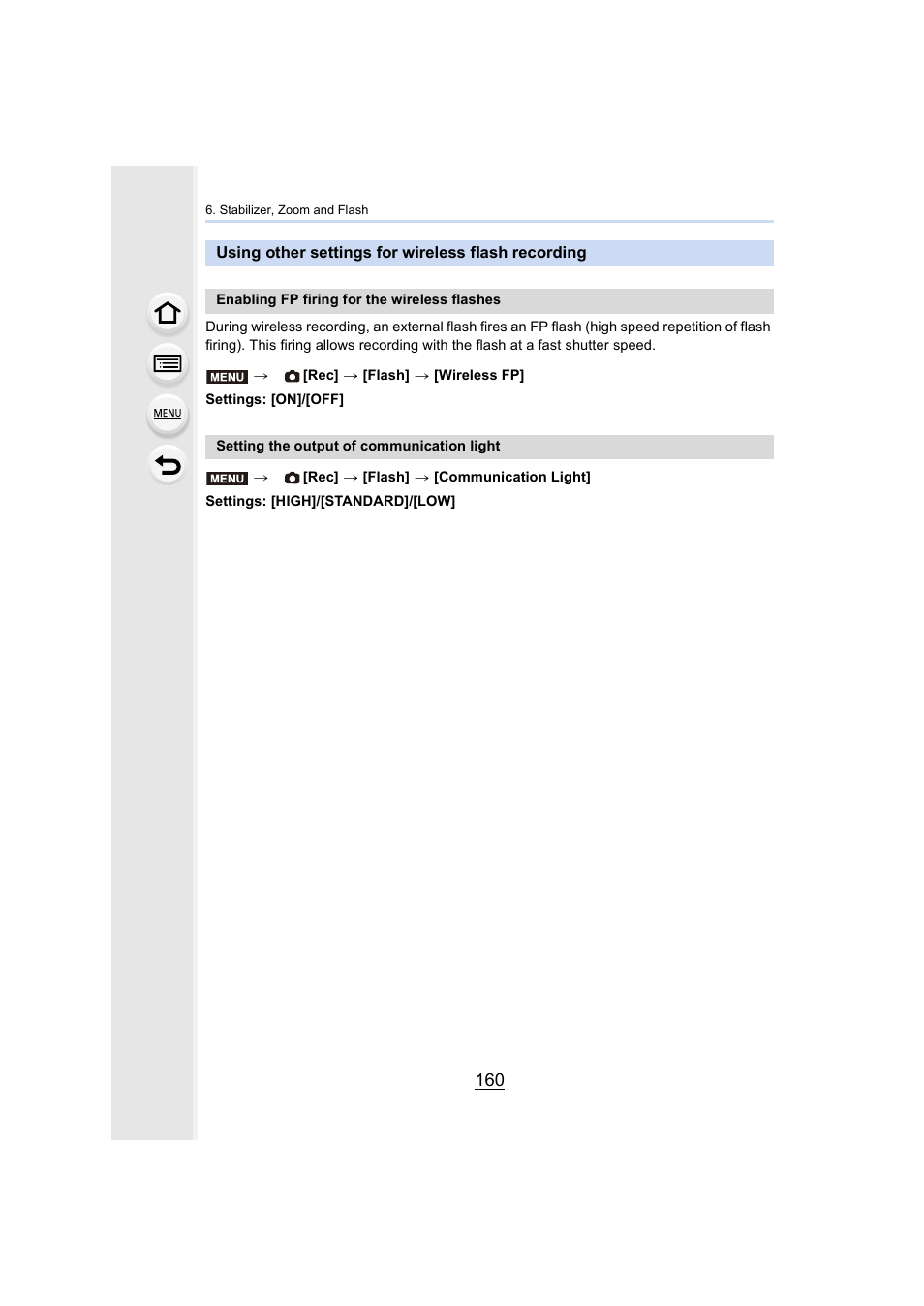 Using other settings for wireless flash recording | Panasonic Lumix GH5S Mirrorless Camera User Manual | Page 160 / 372