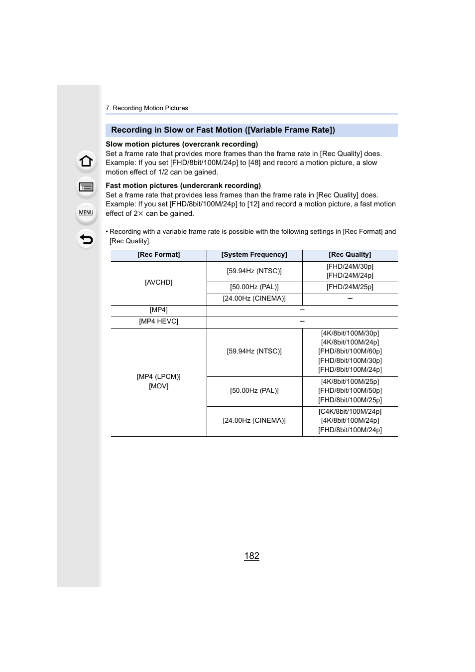 P182 | Panasonic Lumix GH5S Mirrorless Camera User Manual | Page 182 / 372