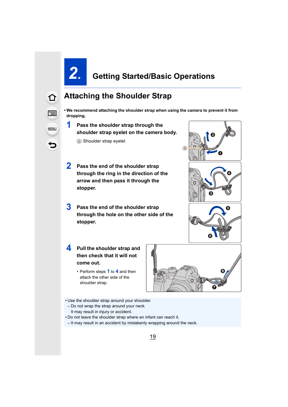 Getting started/basic operations, Attaching the shoulder strap, P19) | Panasonic Lumix GH5S Mirrorless Camera User Manual | Page 19 / 372