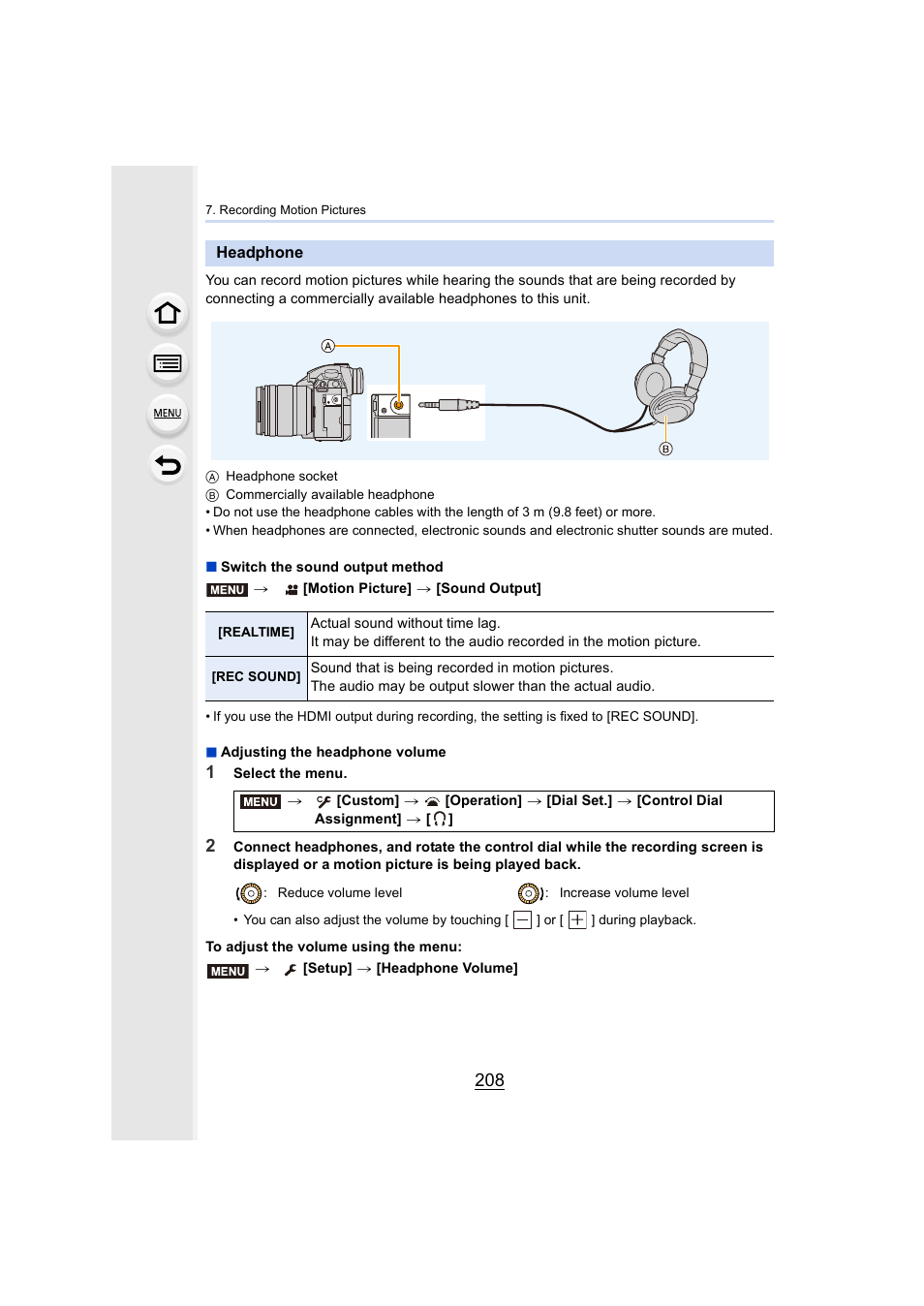 Headphone, P208, Ne socket | P208) | Panasonic Lumix GH5S Mirrorless Camera User Manual | Page 208 / 372