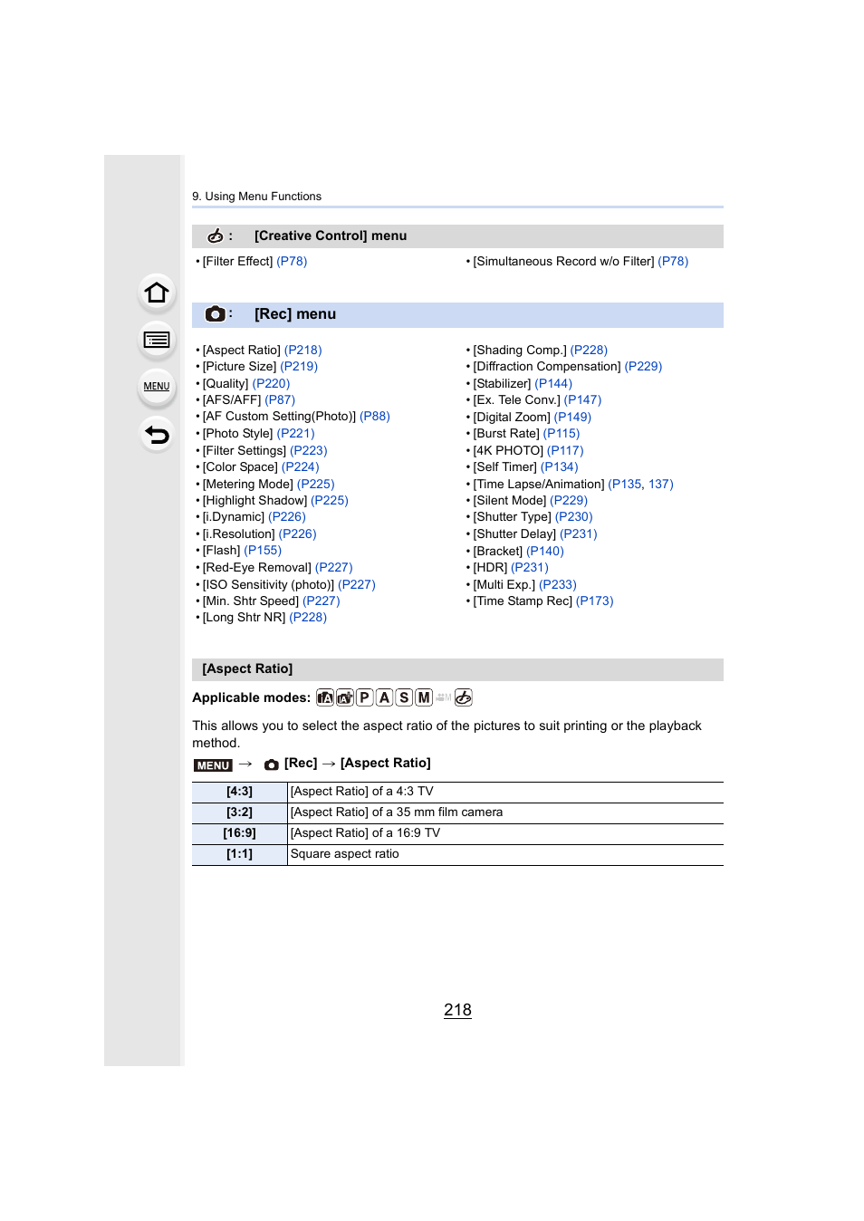 Rec] menu, P218), P218 | Panasonic Lumix GH5S Mirrorless Camera User Manual | Page 218 / 372