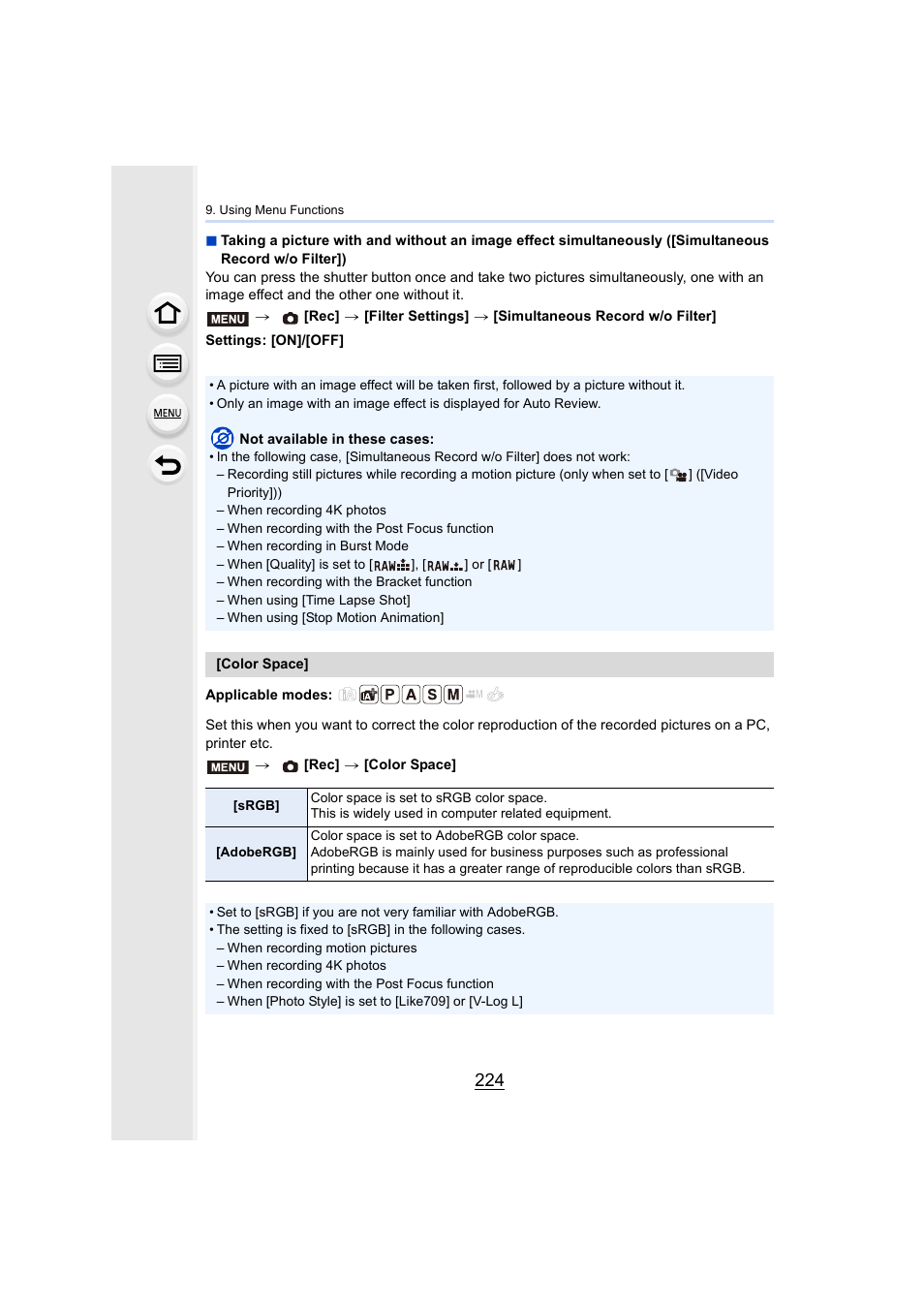 P224, P224) | Panasonic Lumix GH5S Mirrorless Camera User Manual | Page 224 / 372