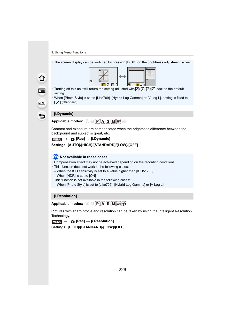 P226, P226) | Panasonic Lumix GH5S Mirrorless Camera User Manual | Page 226 / 372