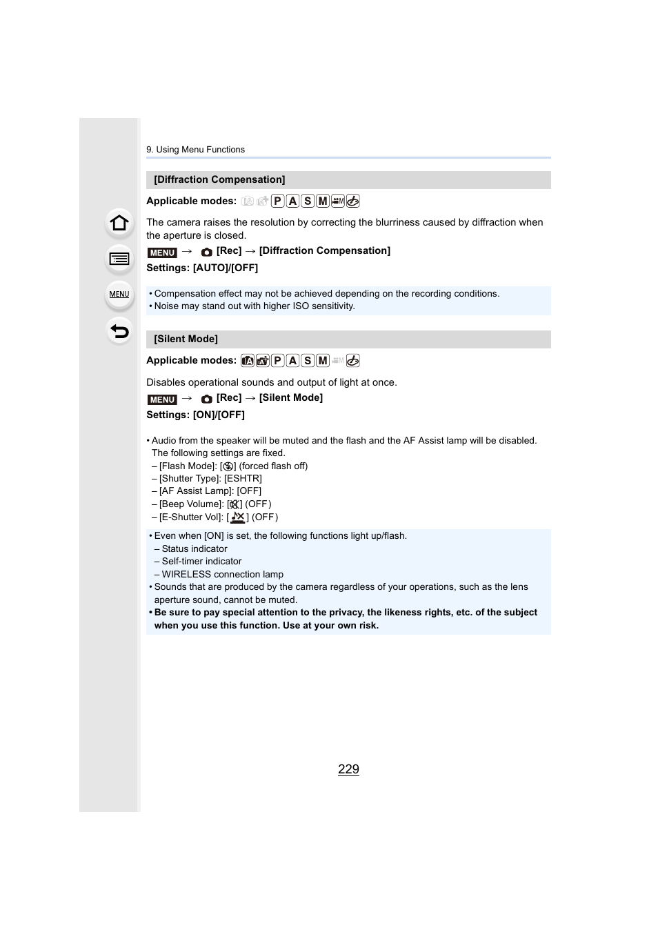 P229, P229) | Panasonic Lumix GH5S Mirrorless Camera User Manual | Page 229 / 372