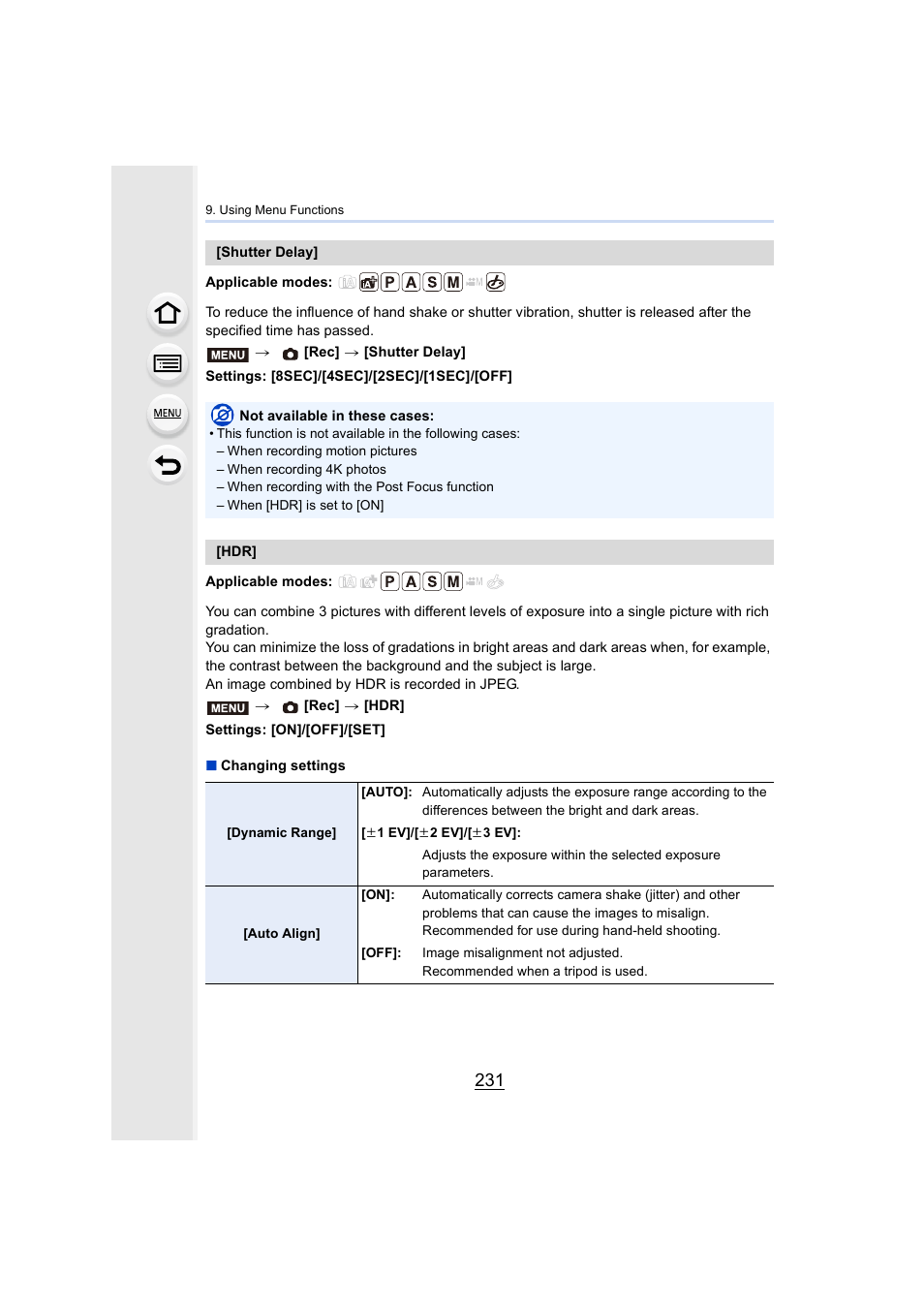 P231, P231) | Panasonic Lumix GH5S Mirrorless Camera User Manual | Page 231 / 372