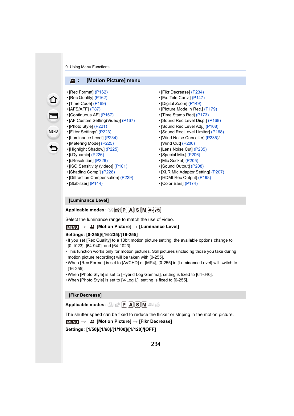 Motion picture] menu, P234), P234 | Panasonic Lumix GH5S Mirrorless Camera User Manual | Page 234 / 372