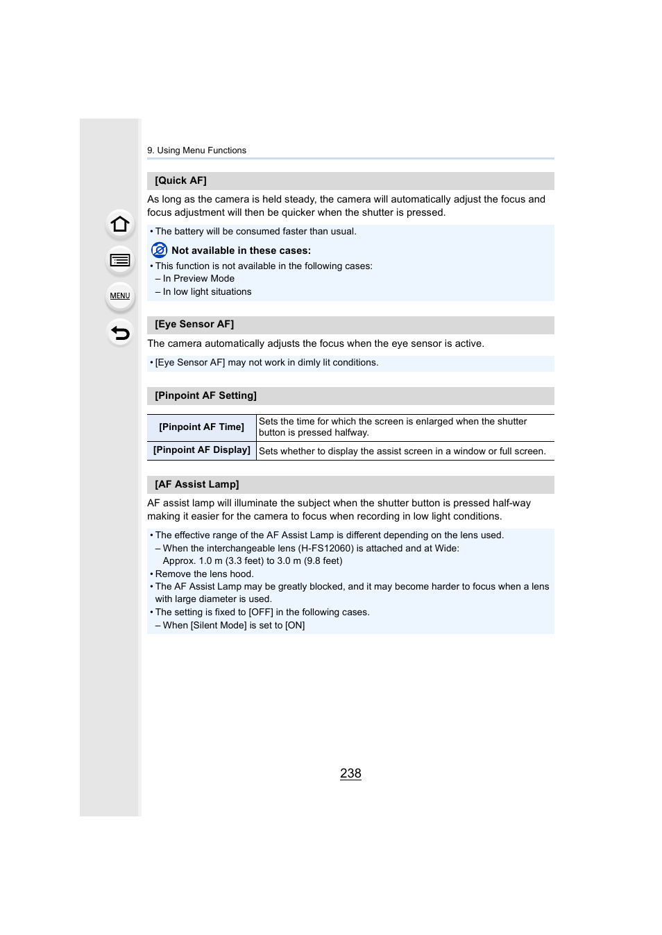 Assist lamp, P238) | Panasonic Lumix GH5S Mirrorless Camera User Manual | Page 238 / 372