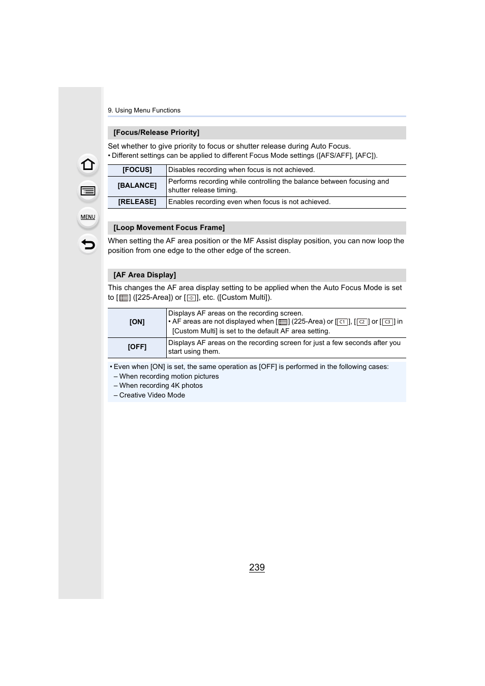 P239) | Panasonic Lumix GH5S Mirrorless Camera User Manual | Page 239 / 372