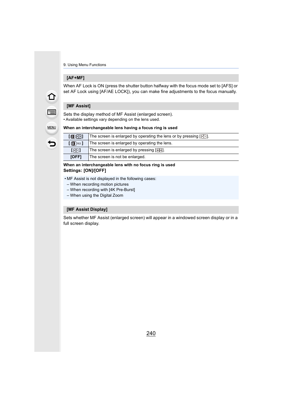 P240) | Panasonic Lumix GH5S Mirrorless Camera User Manual | Page 240 / 372