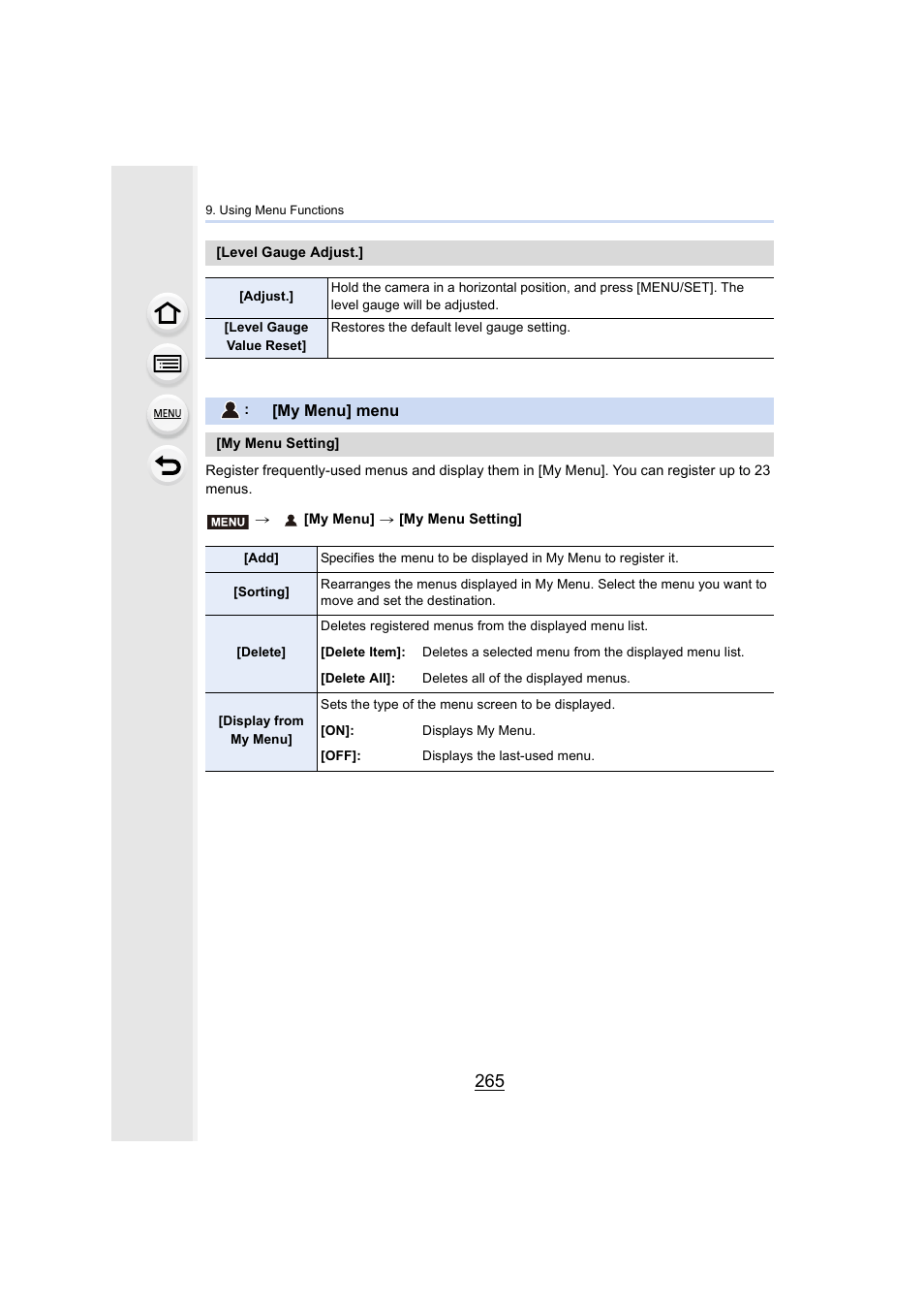 My menu] menu, P265), P265 | Panasonic Lumix GH5S Mirrorless Camera User Manual | Page 265 / 372