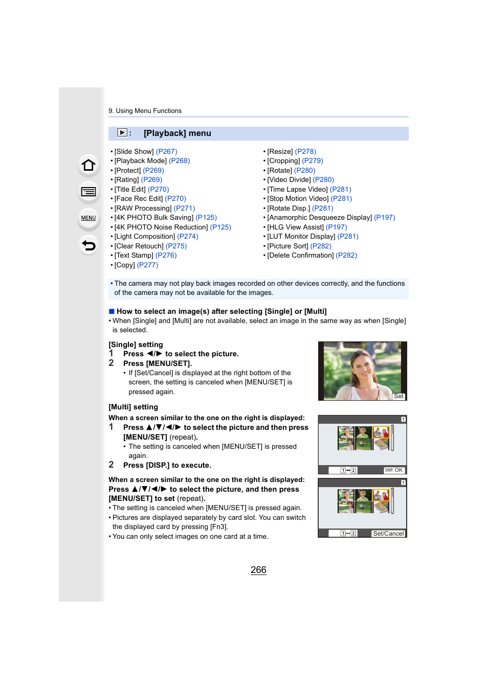 Playback] menu, P266), P266 | Panasonic Lumix GH5S Mirrorless Camera User Manual | Page 266 / 372