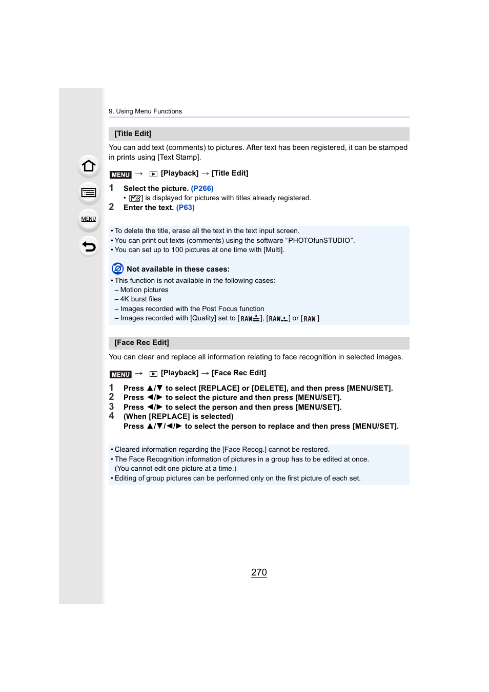 P270, P270) | Panasonic Lumix GH5S Mirrorless Camera User Manual | Page 270 / 372