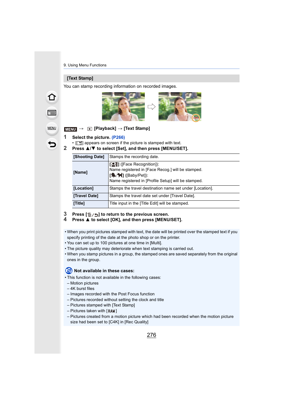 P276, P276) | Panasonic Lumix GH5S Mirrorless Camera User Manual | Page 276 / 372