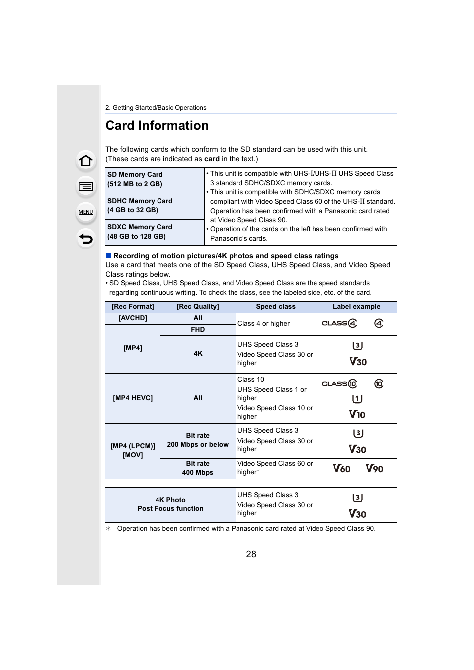 Card information | Panasonic Lumix GH5S Mirrorless Camera User Manual | Page 28 / 372