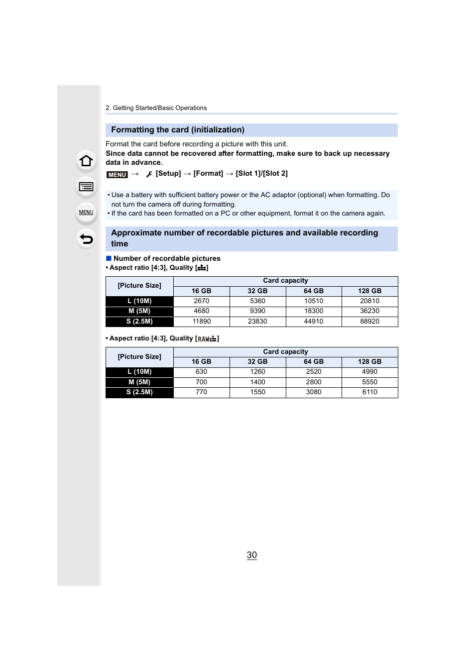 Formatting the card (initialization) | Panasonic Lumix GH5S Mirrorless Camera User Manual | Page 30 / 372