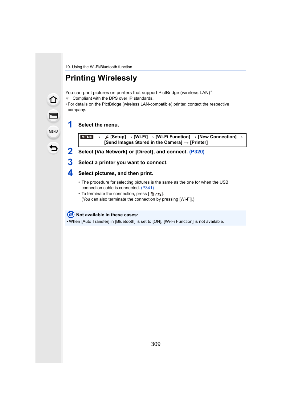 Printing wirelessly, P309, P309) | Panasonic Lumix GH5S Mirrorless Camera User Manual | Page 309 / 372