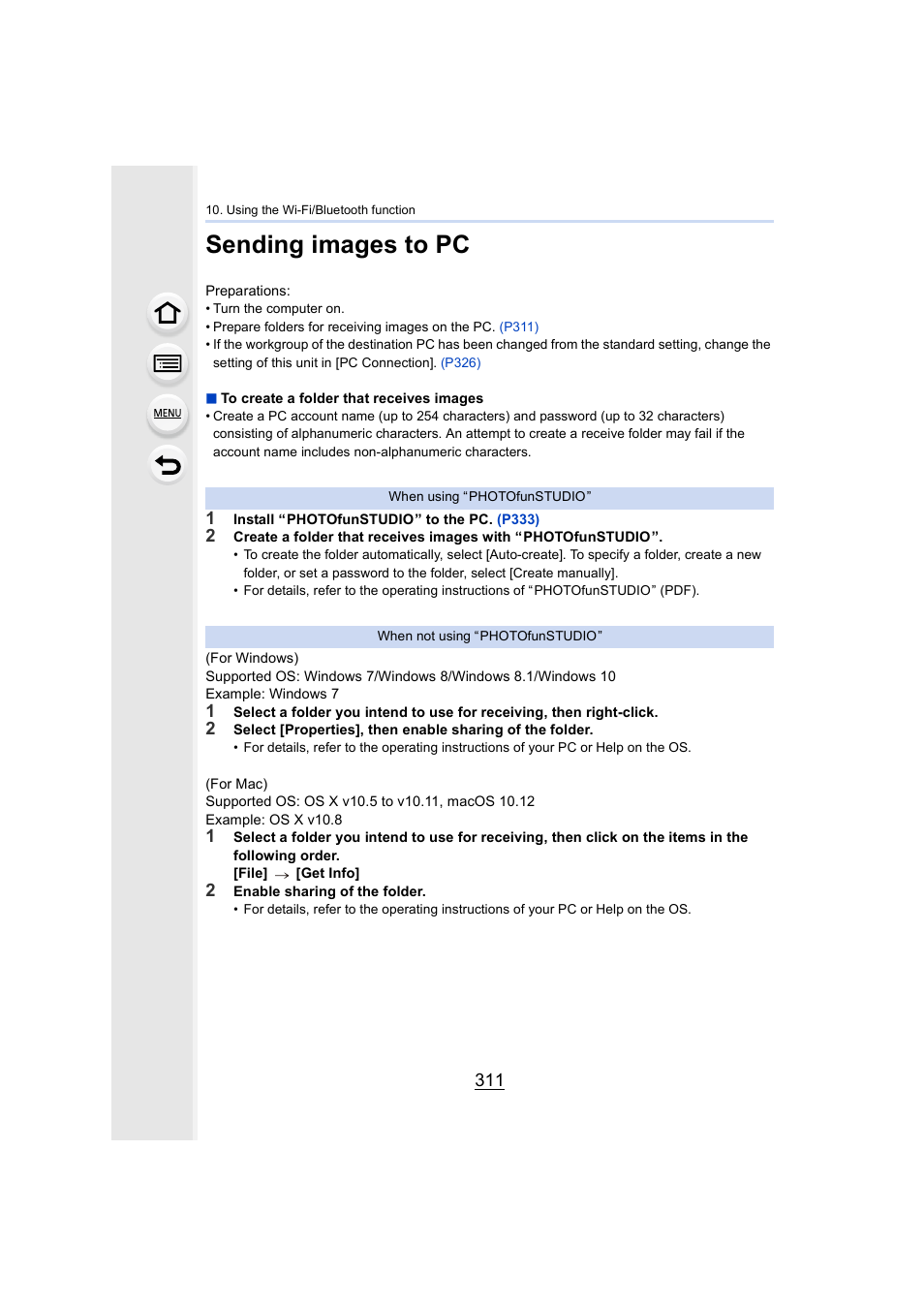 Sending images to pc, P311, To pc | P311) | Panasonic Lumix GH5S Mirrorless Camera User Manual | Page 311 / 372