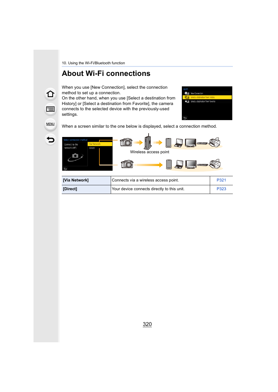 About wi-fi connections, P320) | Panasonic Lumix GH5S Mirrorless Camera User Manual | Page 320 / 372