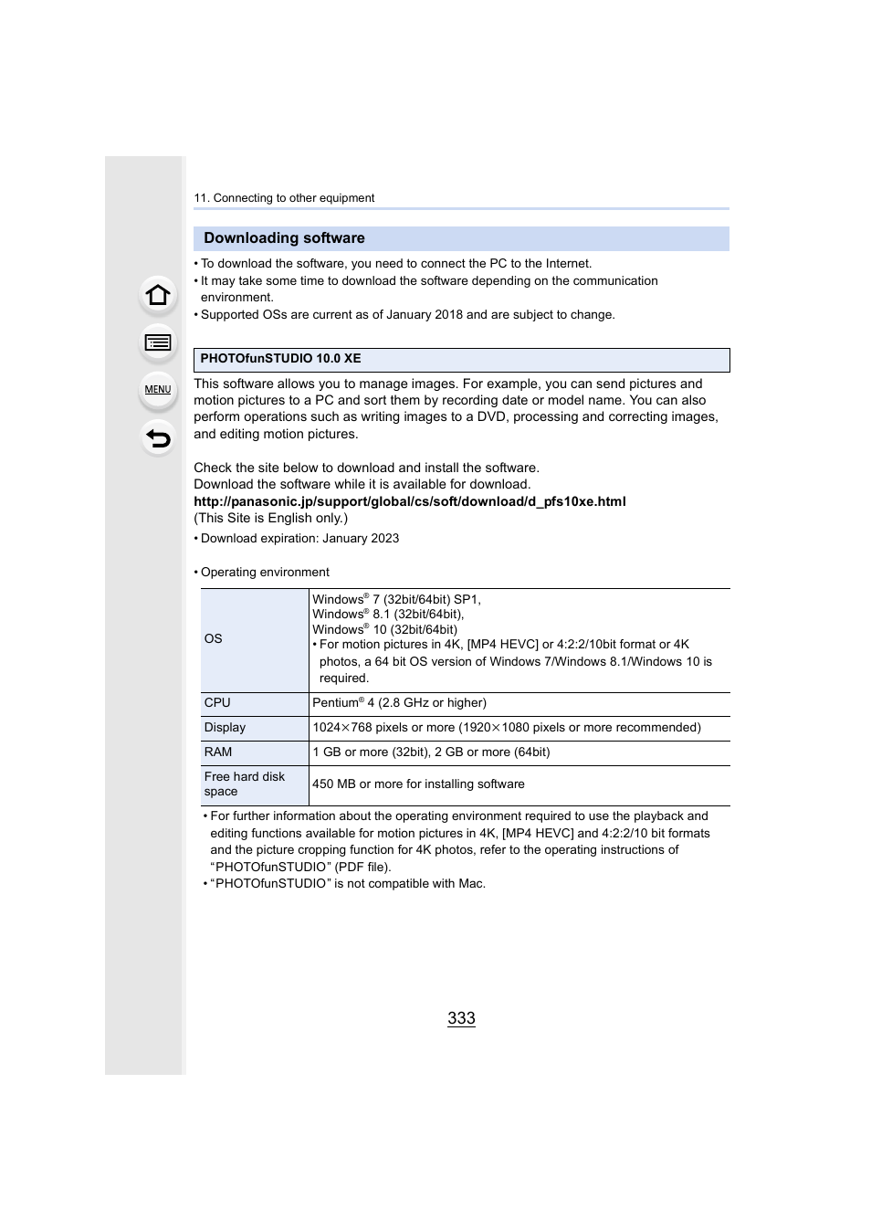 Downloading software, P333, P333) | Panasonic Lumix GH5S Mirrorless Camera User Manual | Page 333 / 372