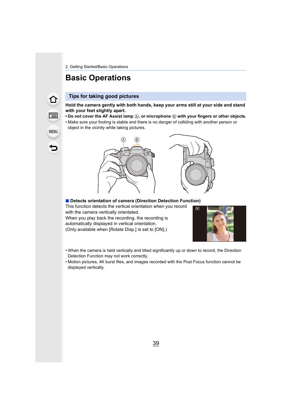 Basic operations, Tips for taking good pictures | Panasonic Lumix GH5S Mirrorless Camera User Manual | Page 39 / 372